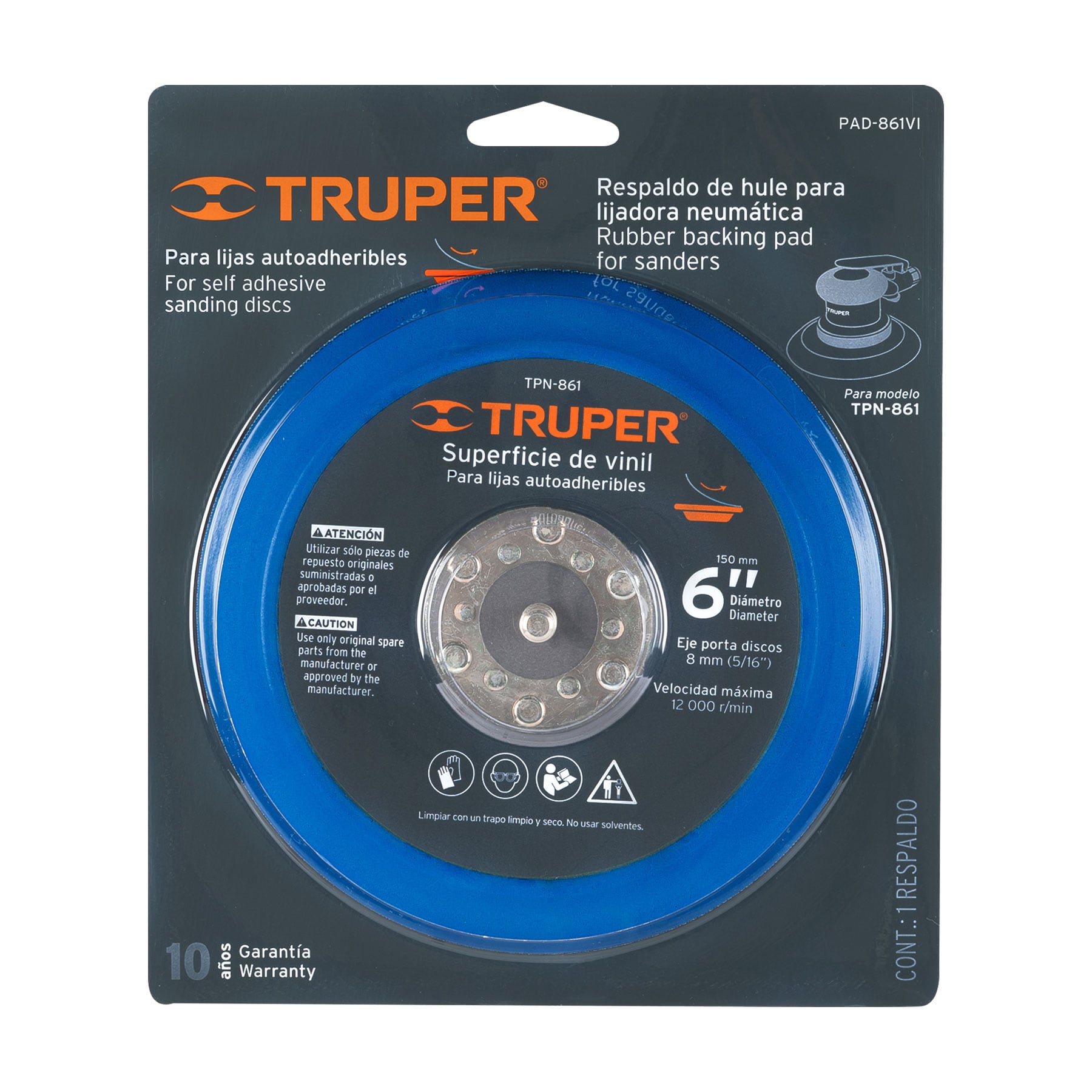Pad de vinil para lijadora neumática TPN-861, TRUPER TRUPER