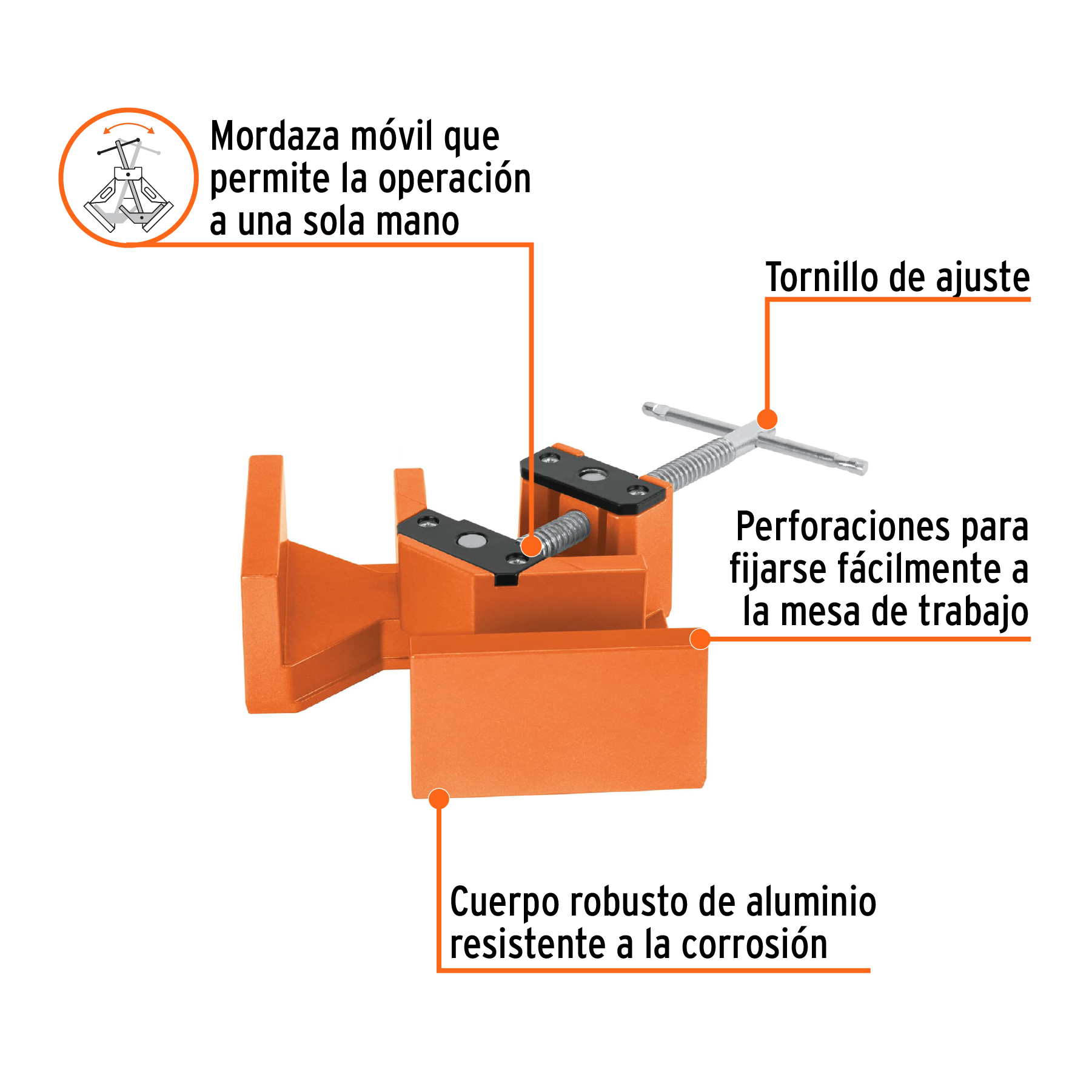 Prensa esquinera profesional 2-1/2", cuerpo aluminio, TRUPER TRUPER