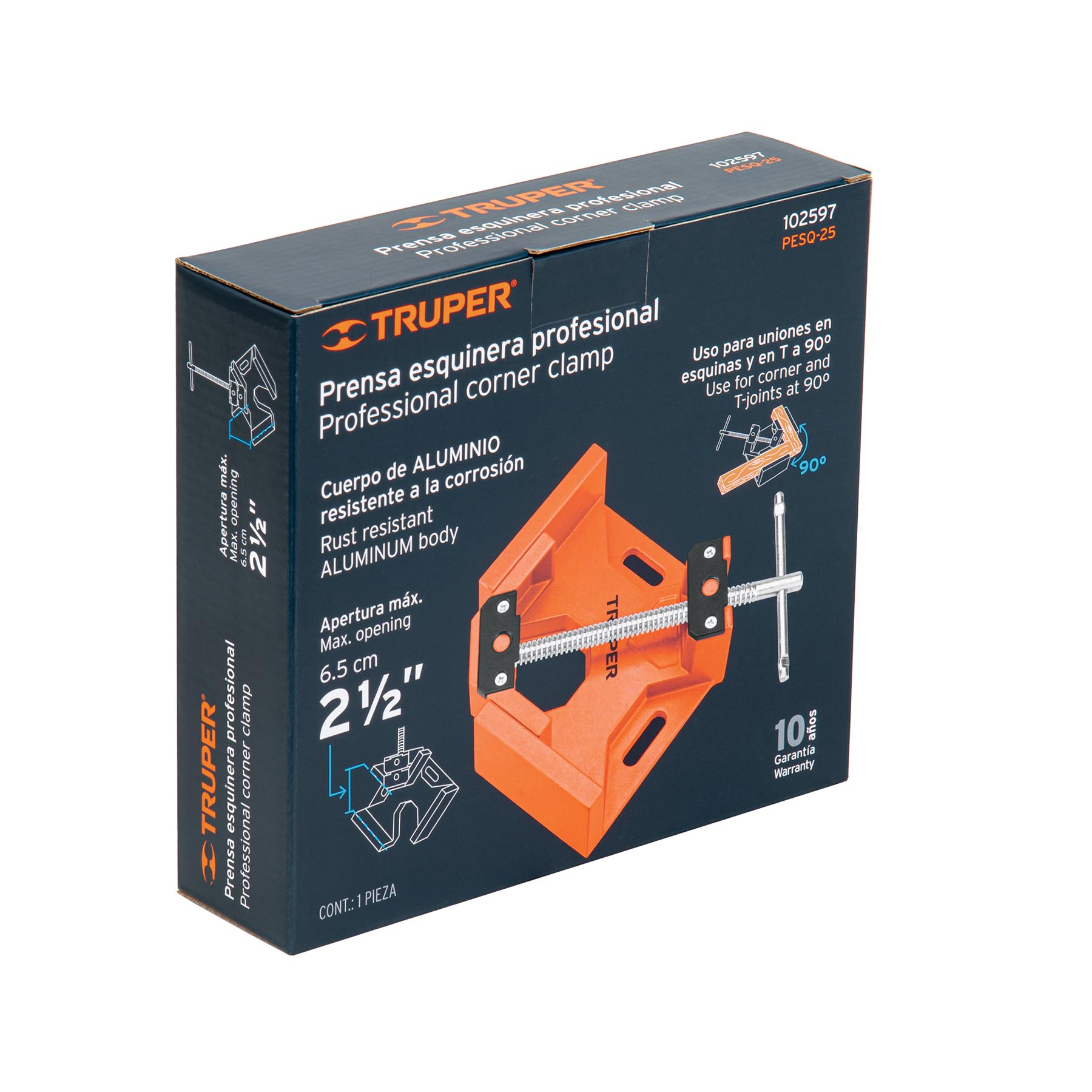 Prensa esquinera profesional 2-1/2", cuerpo aluminio, TRUPER TRUPER