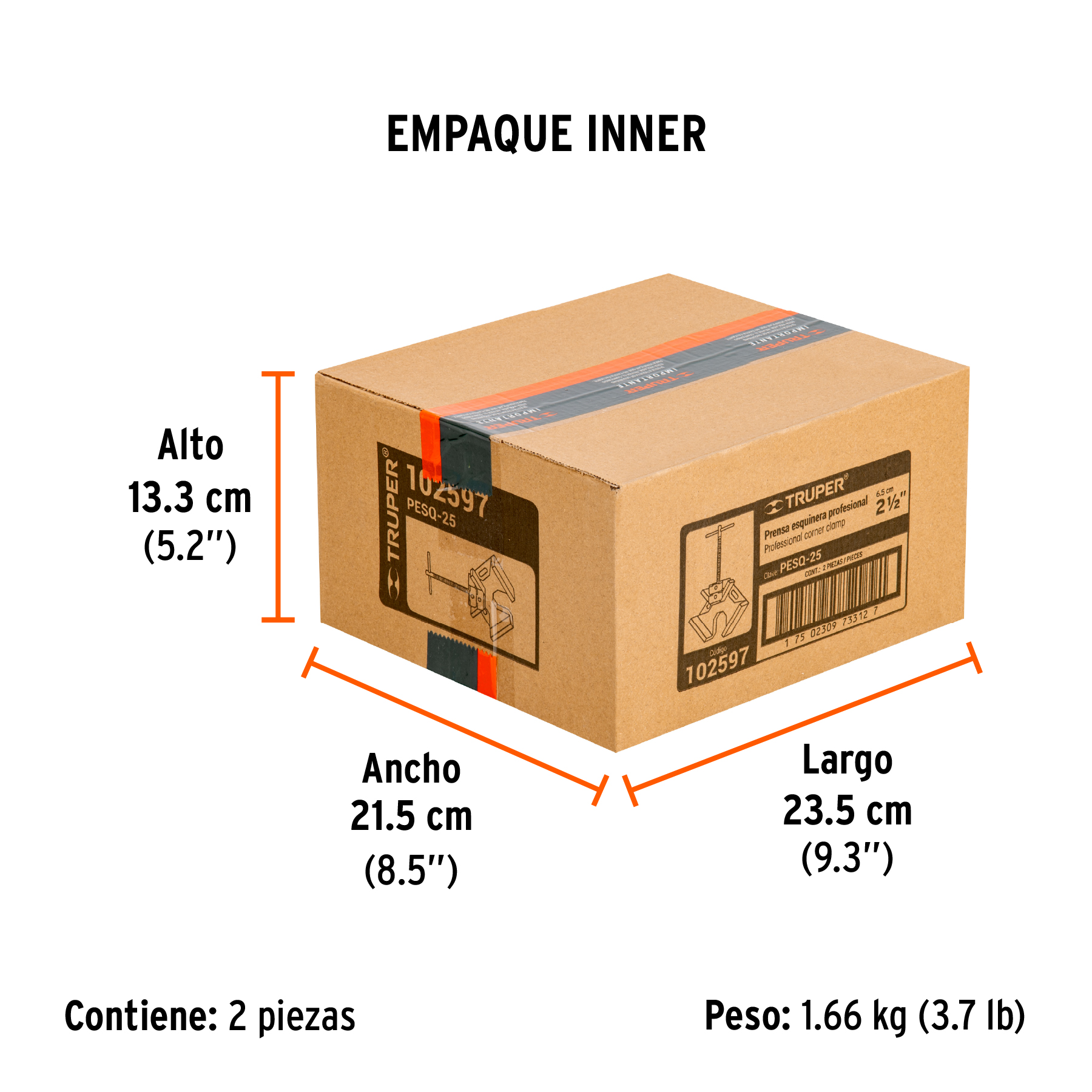 Prensa esquinera profesional 2-1/2", cuerpo aluminio, TRUPER TRUPER