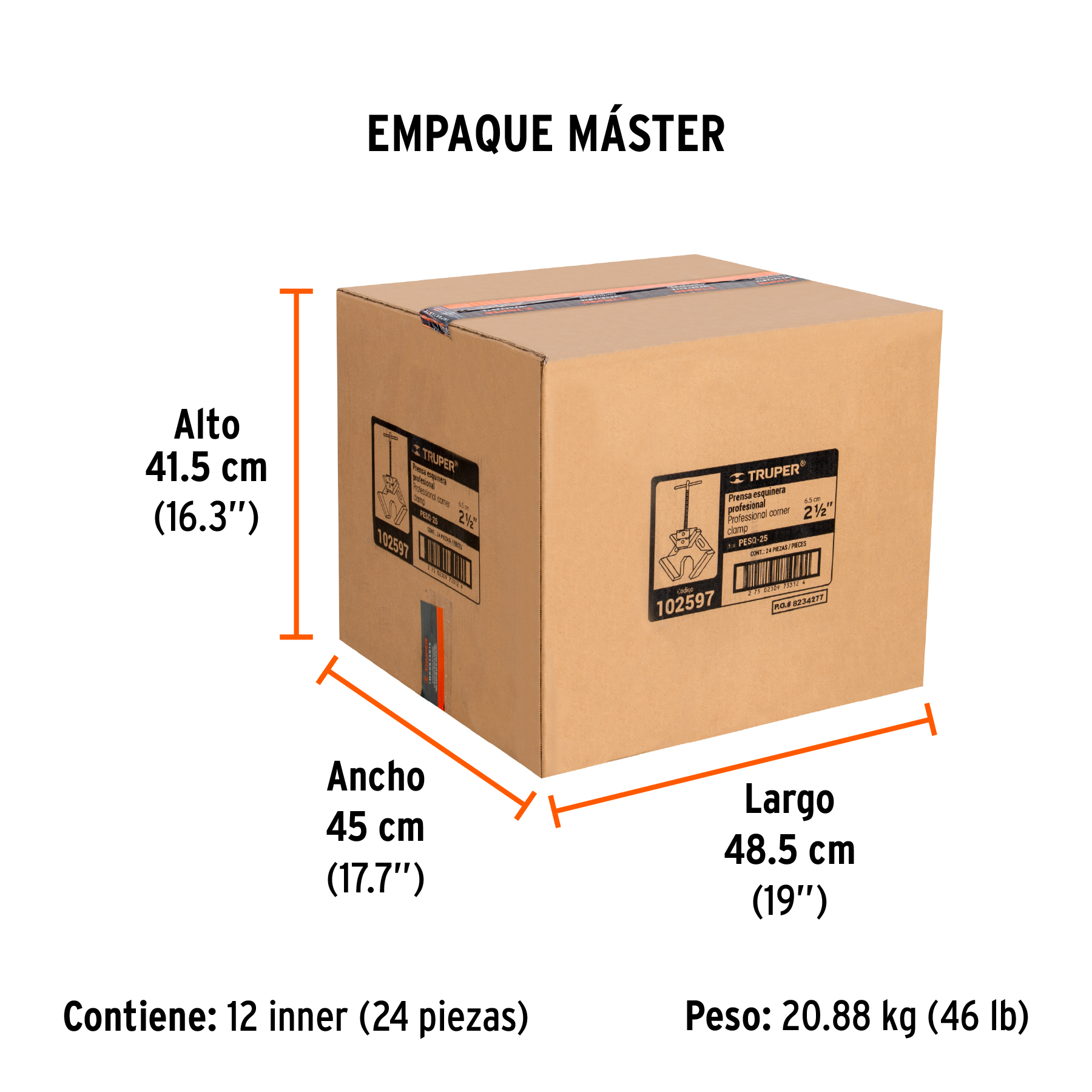 Prensa esquinera profesional 2-1/2", cuerpo aluminio, TRUPER TRUPER
