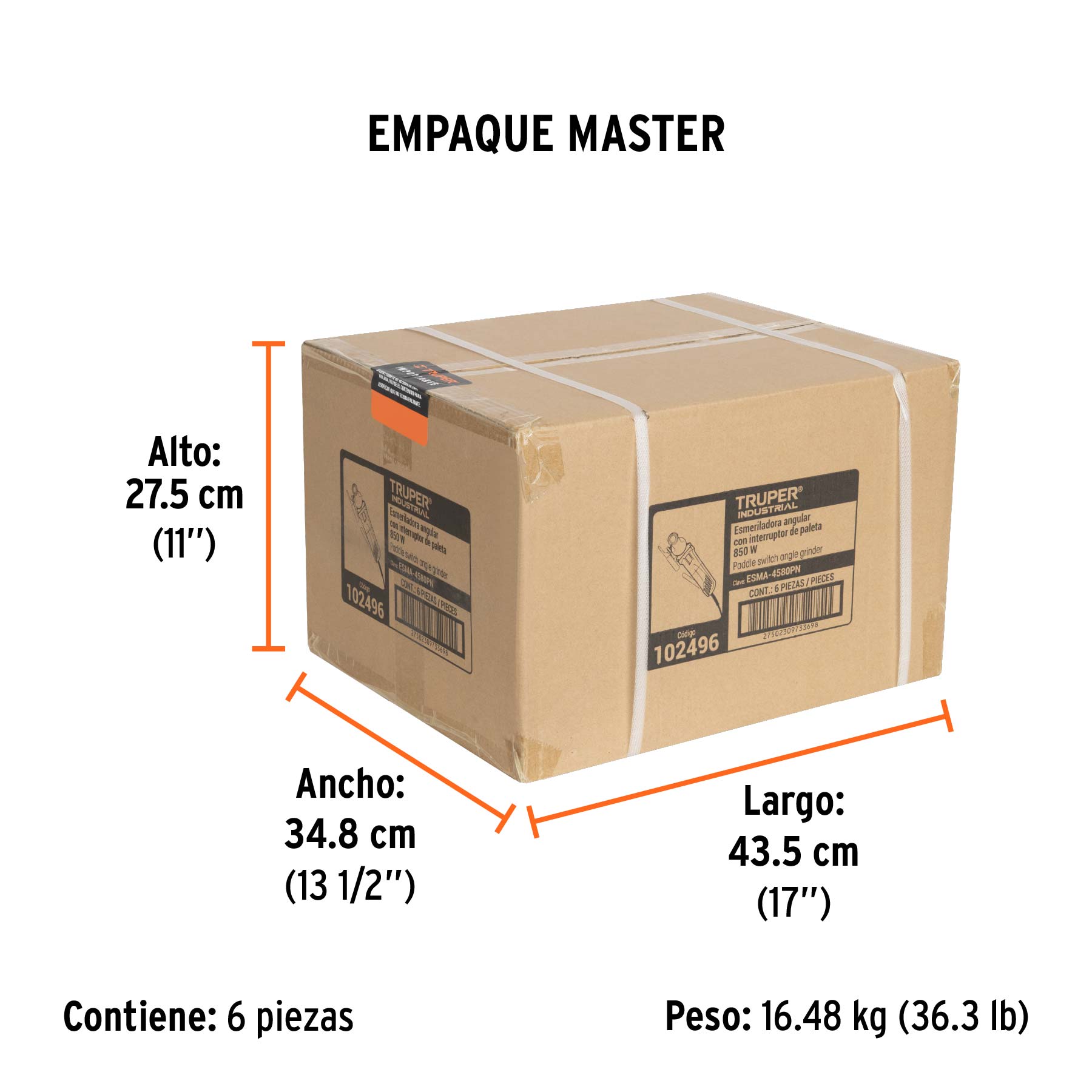 Esmeriladora 4-1/2", 850 W, int. paleta, TRUPER INDUSTRIAL TRUPER