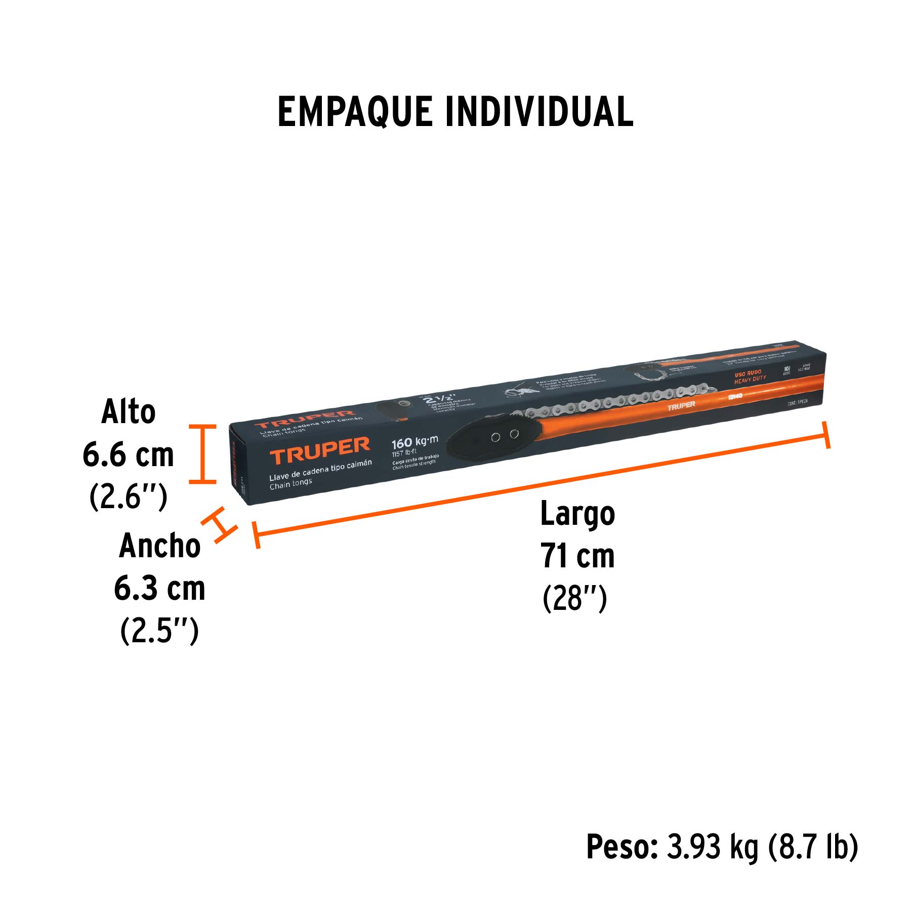 Llave de cadena tipo caimán uso pesado, mango de 28", TRUPER TRUPER