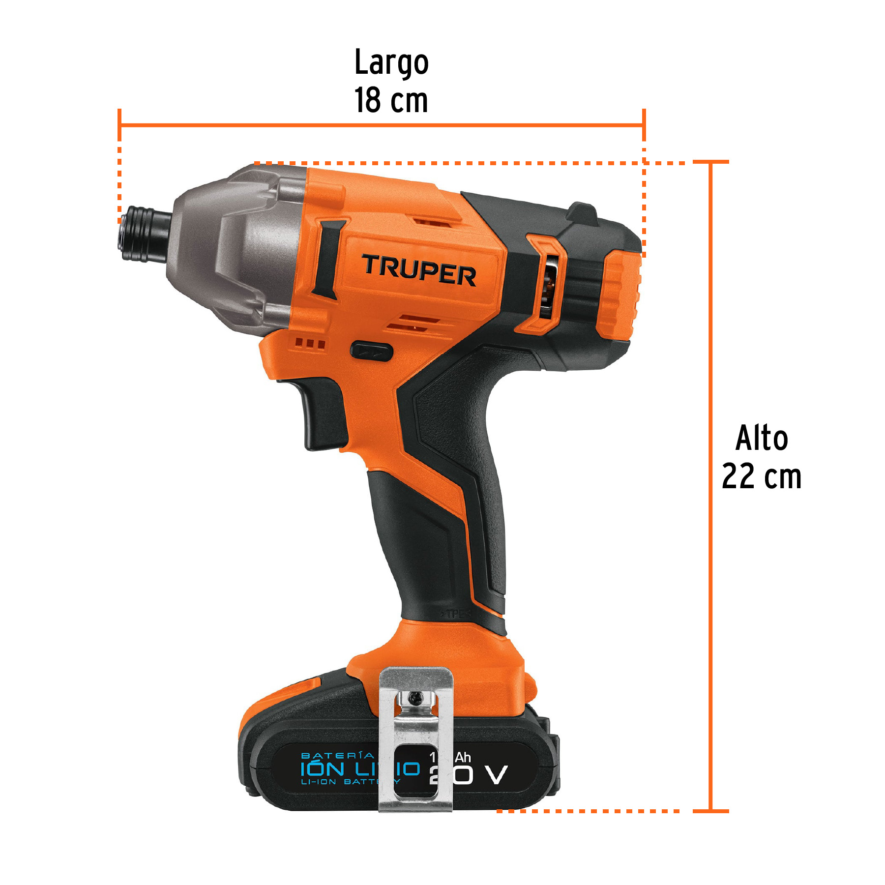 Destornillador de impacto 1/4", 20V, 1 batería 2Ah, PRO TRUPER