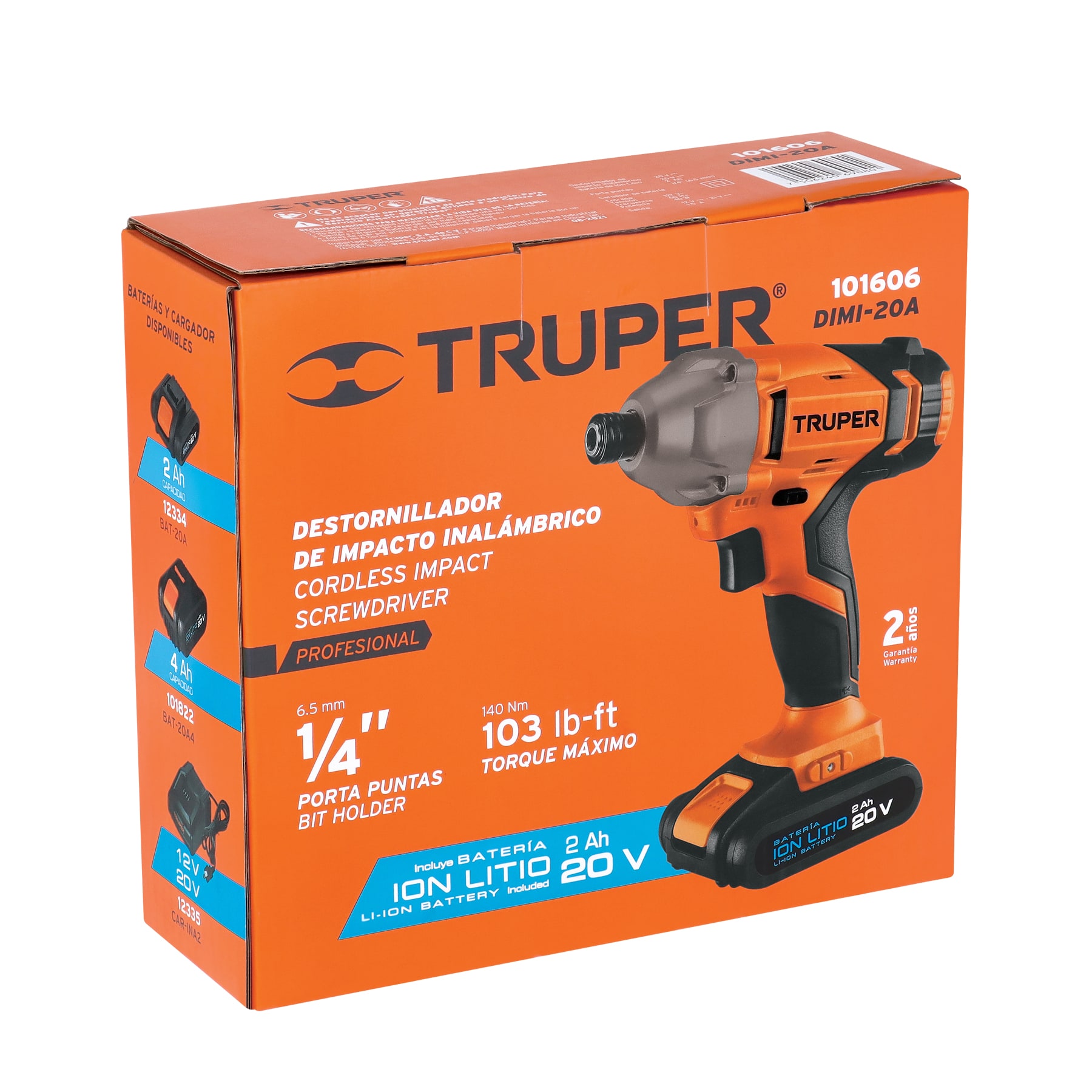 Destornillador de impacto 1/4", 20V, 1 batería 2Ah, PRO TRUPER