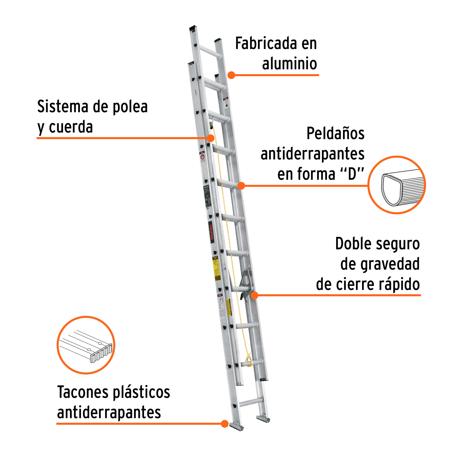 Escalera de extensión, tipo III, 20 peldaños, TRUPER TRUPER