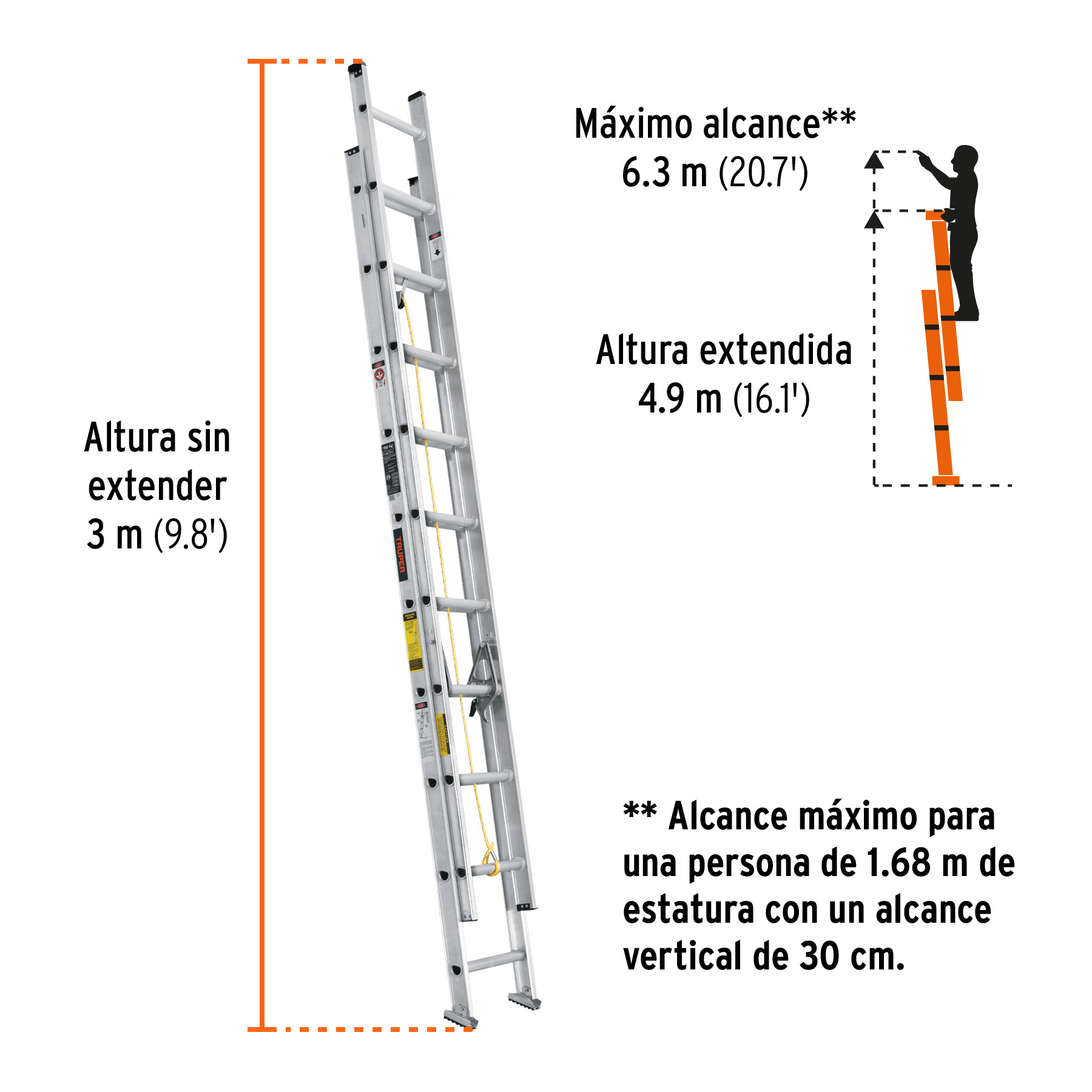 Escalera de extensión, tipo III, 20 peldaños, TRUPER TRUPER