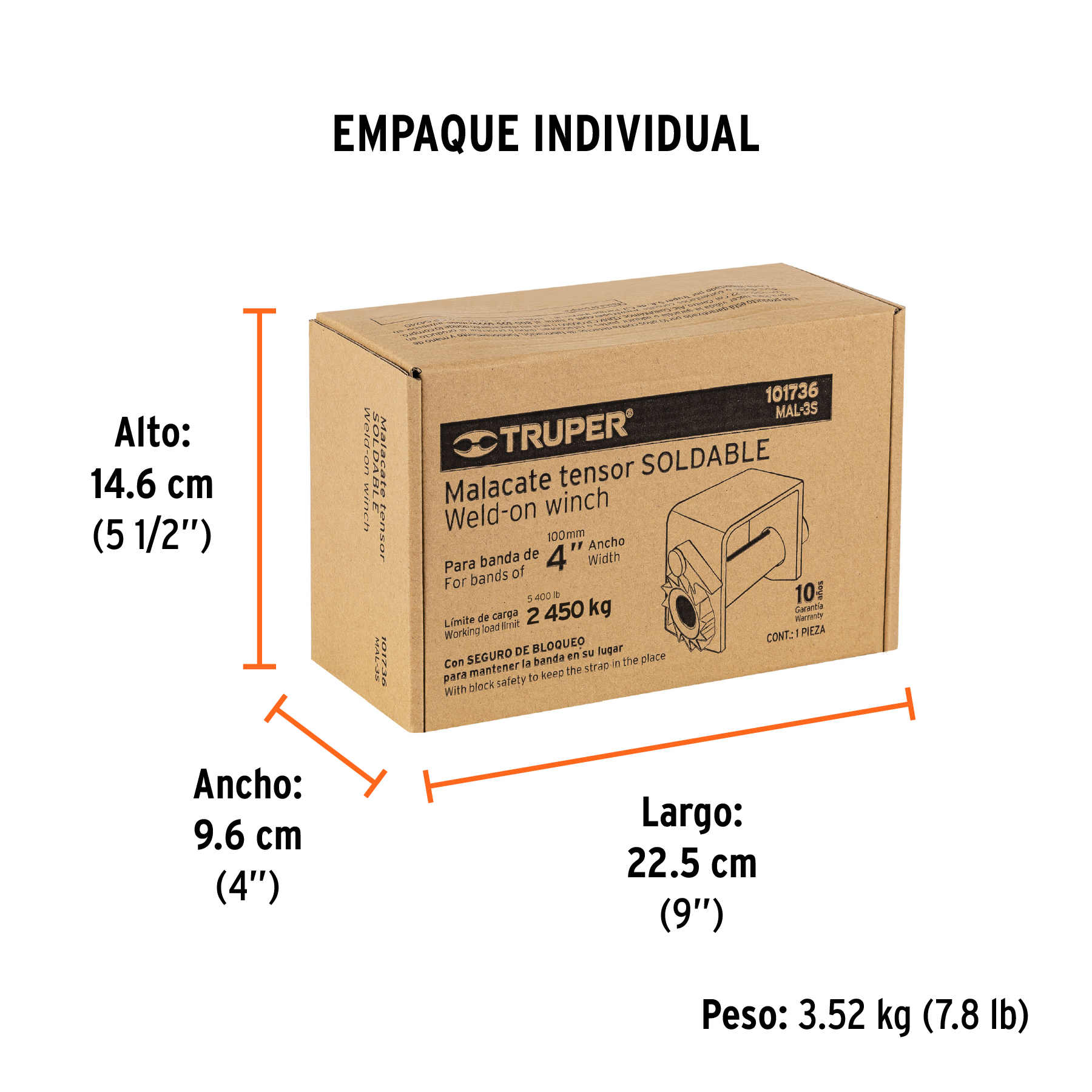 Malacate soldable para banda de 4" ancho, TRUPER TRUPER