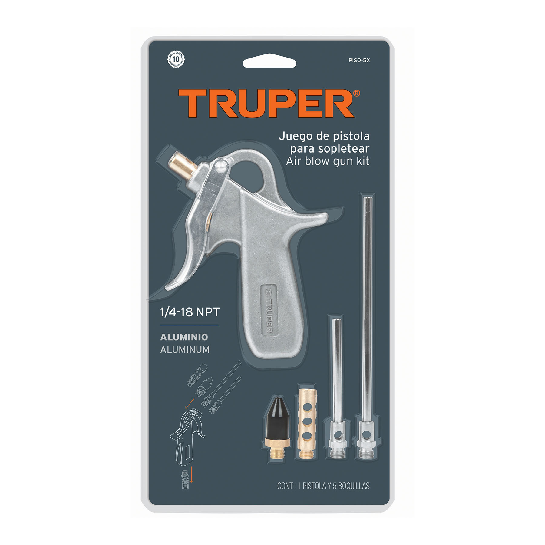 Pistola de aluminio para sopletear, 5 boquillas, TRUPER TRUPER