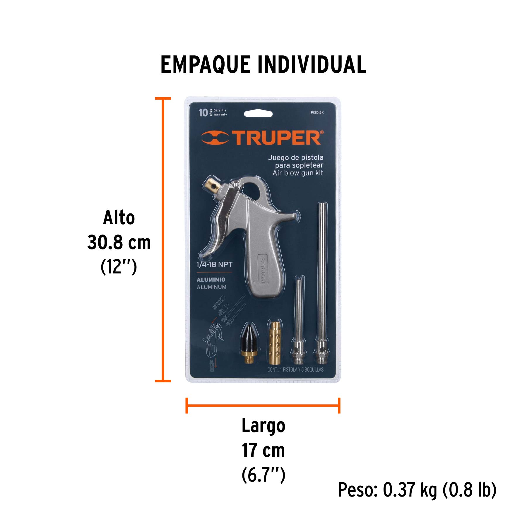 Pistola de aluminio para sopletear, 5 boquillas, TRUPER TRUPER