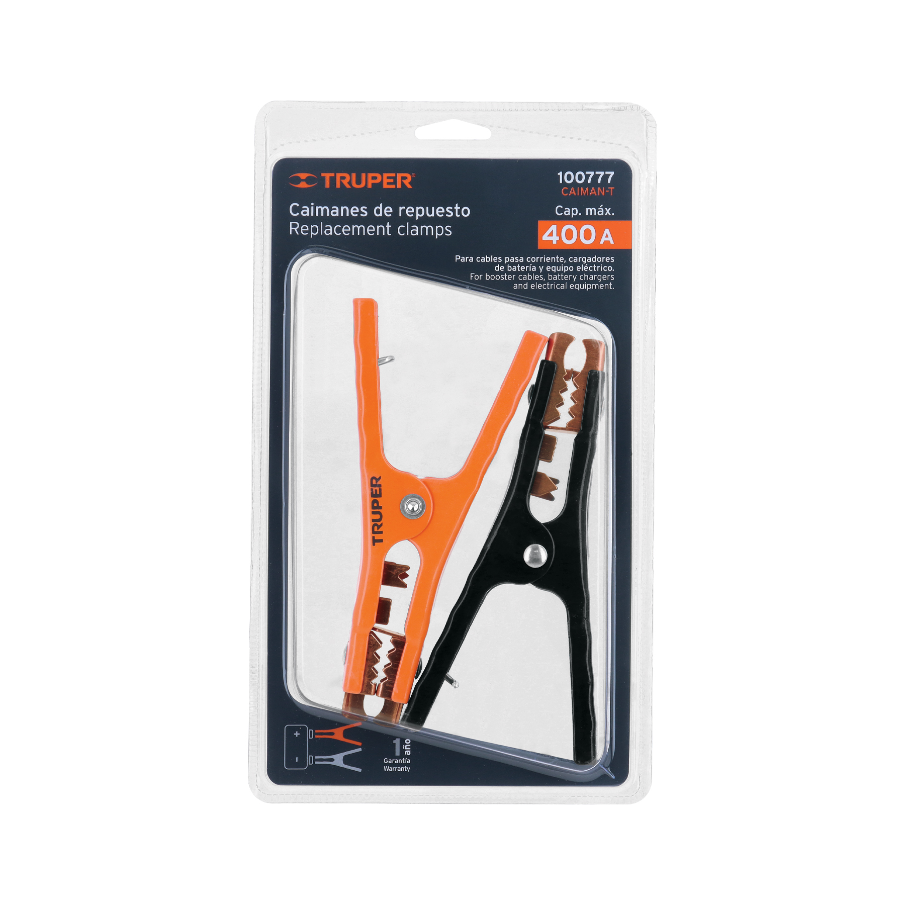 Blíster con 2 caimanes para cables pasa corriente, TRUPER TRUPER