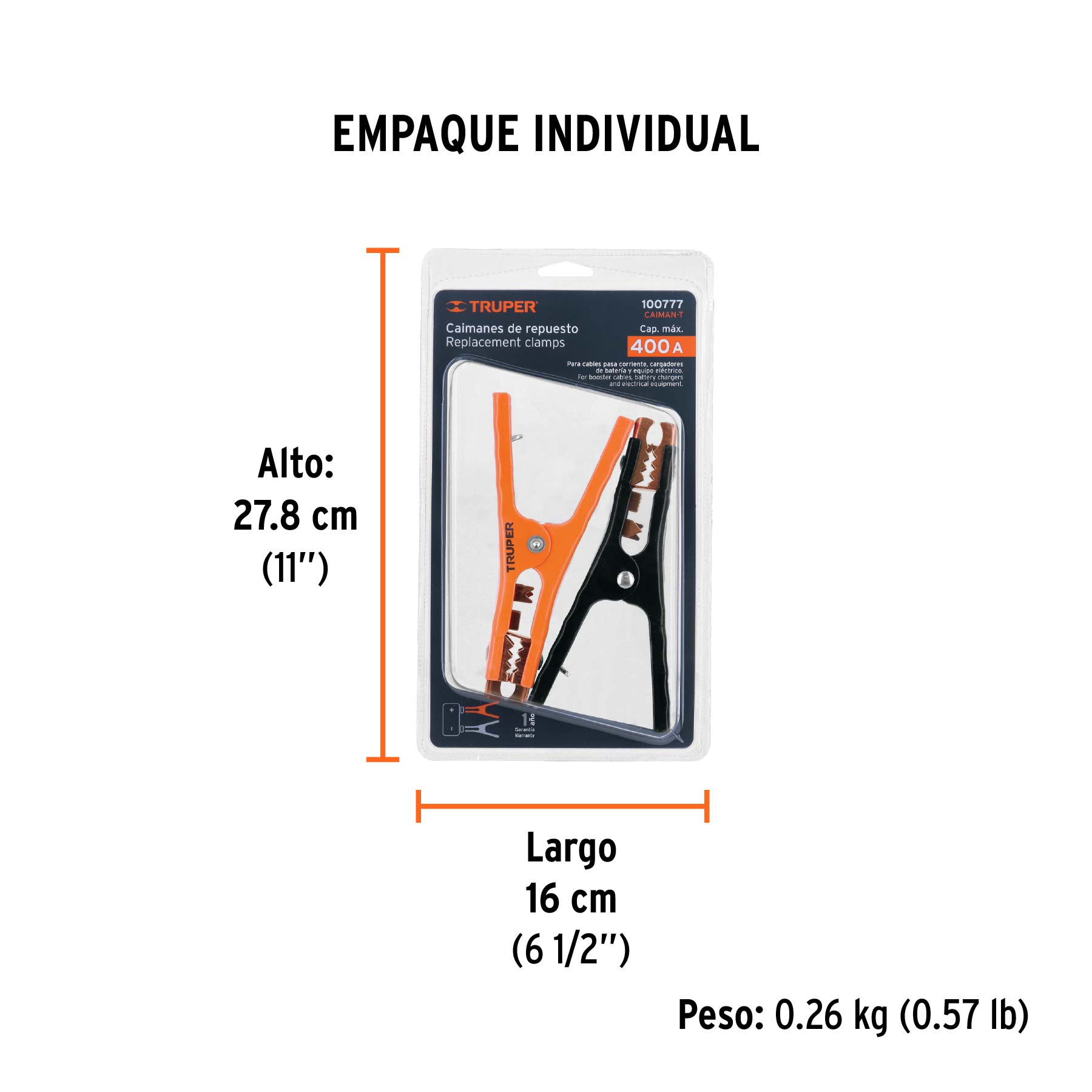 Blíster con 2 caimanes para cables pasa corriente, TRUPER TRUPER