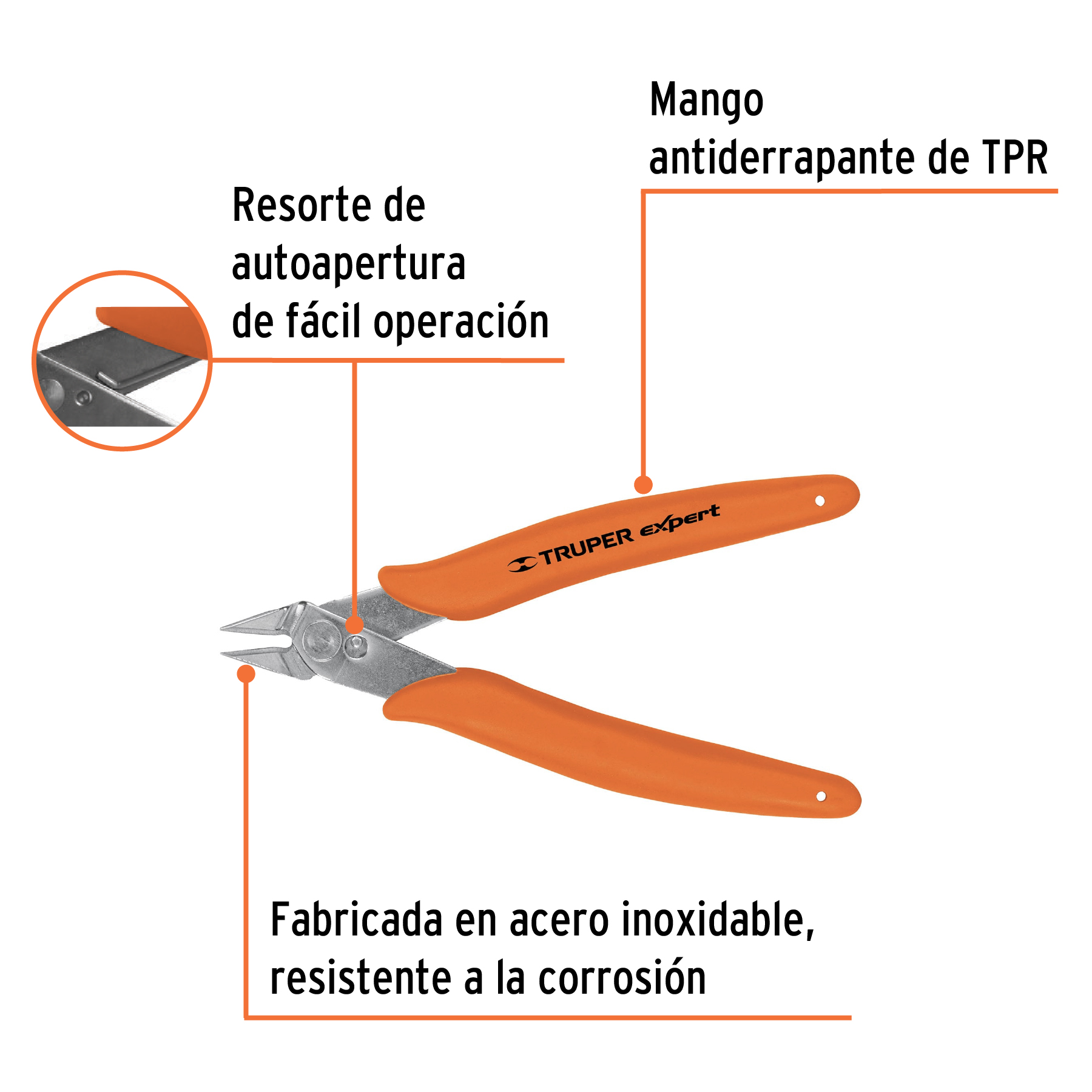 Pinza 5" de corte para electrónica, TRUPER EXPERT TRUPER