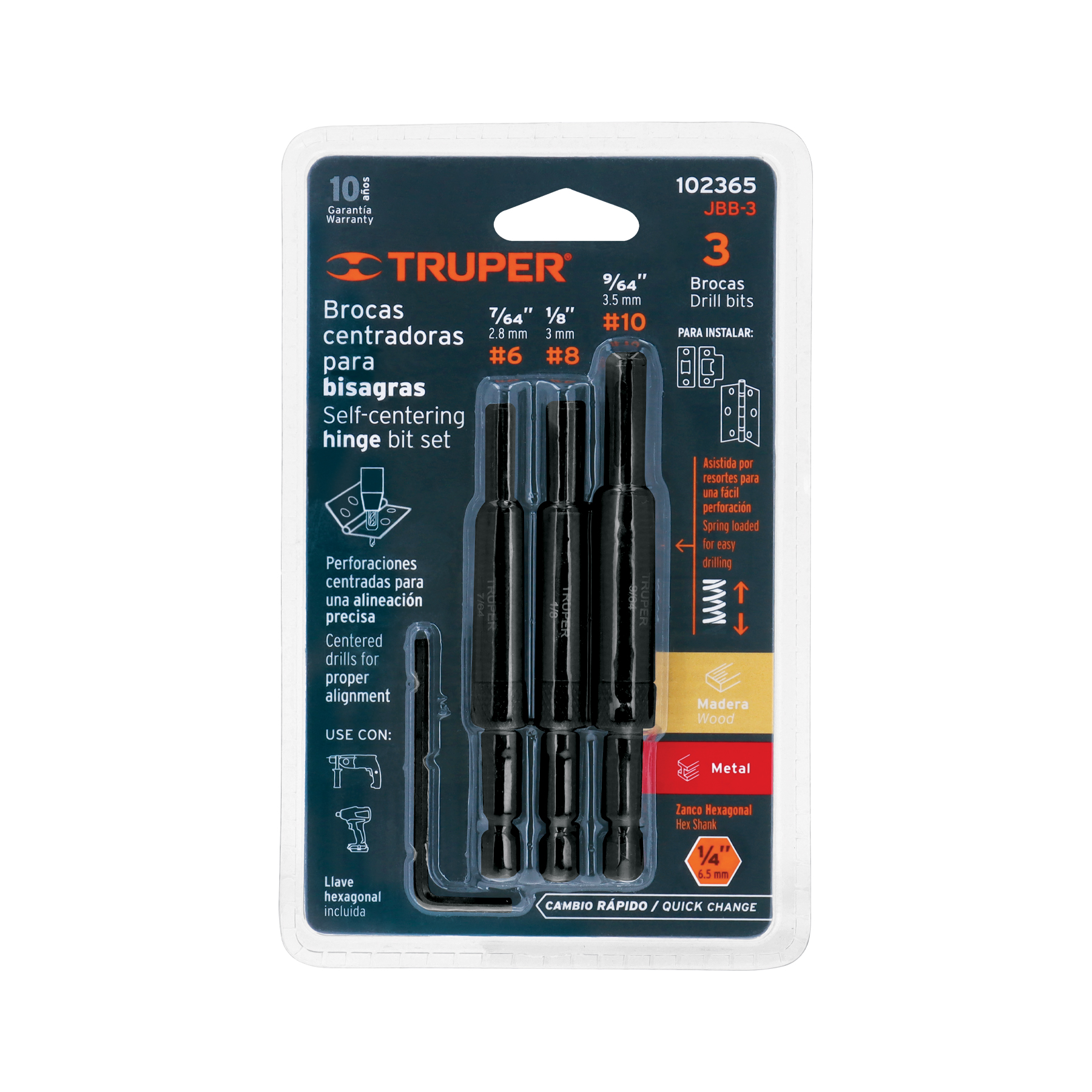 Juego de 3 brocas para bisagra, TRUPER TRUPER