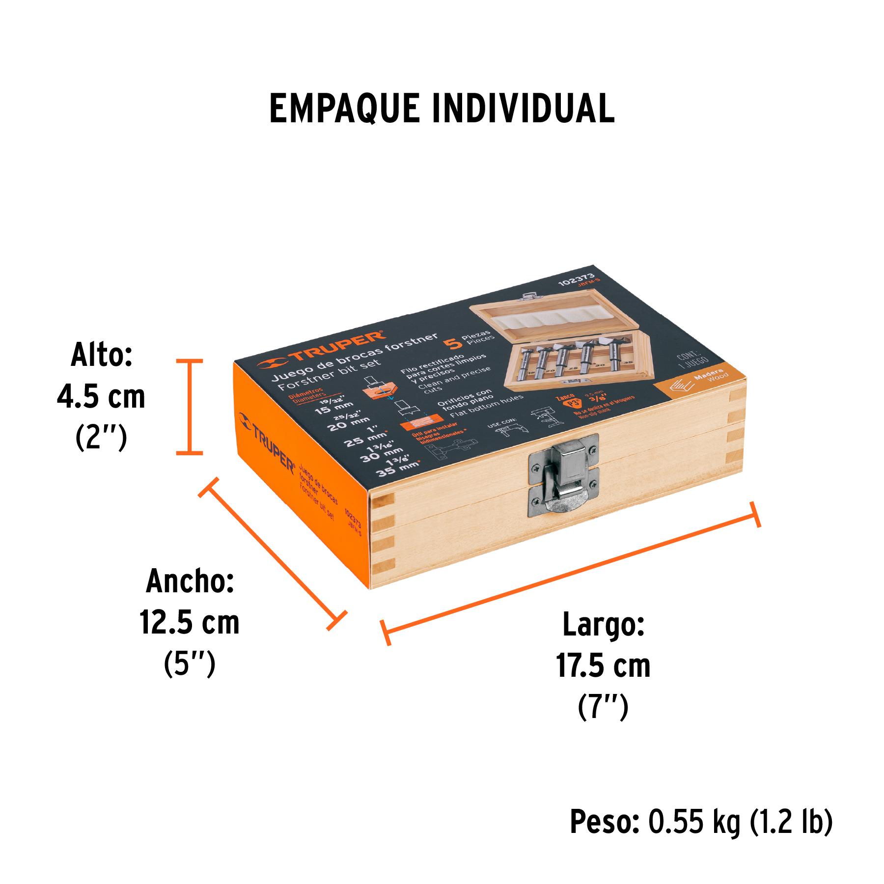 Juego de 5 brocas forstner para madera, TRUPER TRUPER