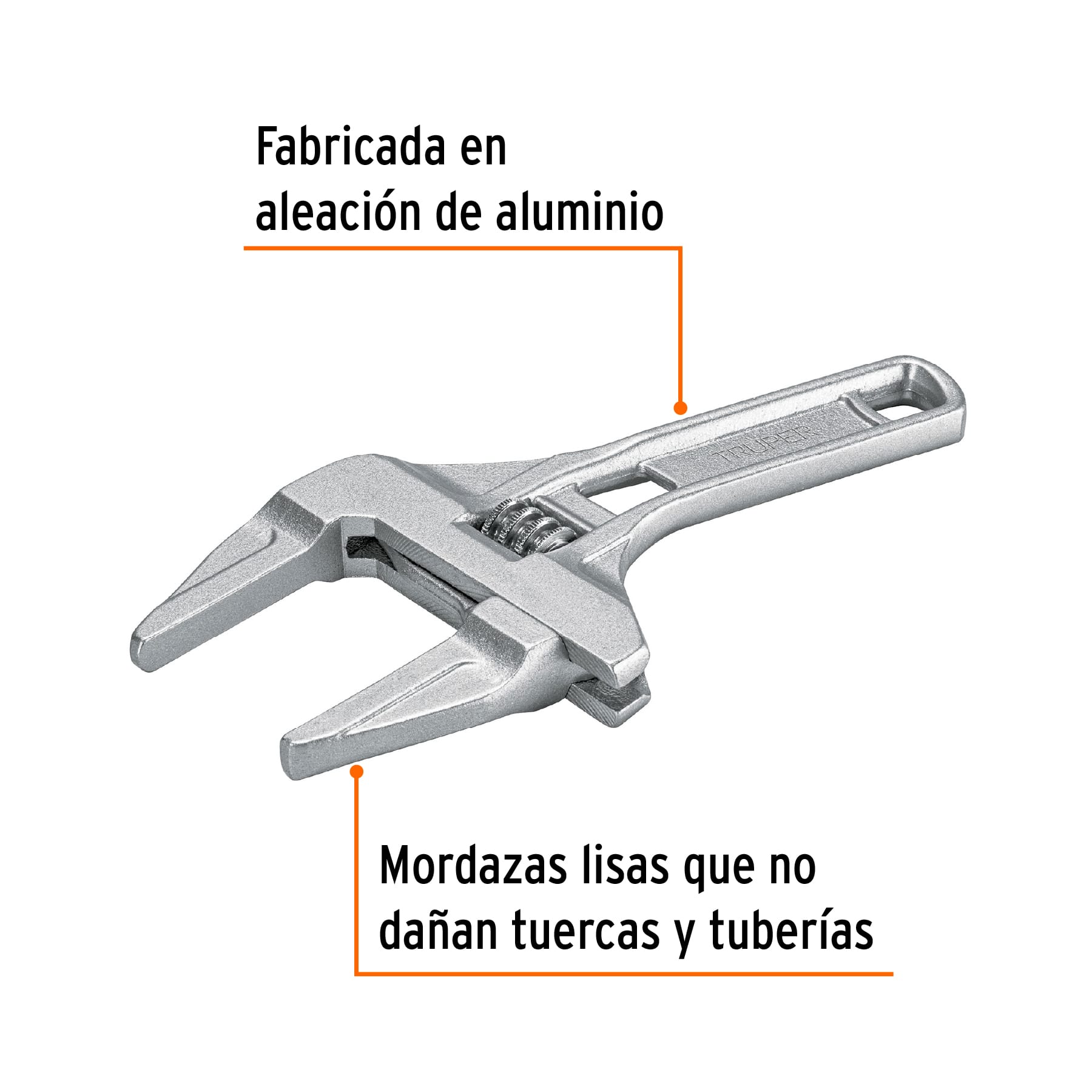 Llave ajustable 8" para plomero, apertura 3", TRUPER TRUPER