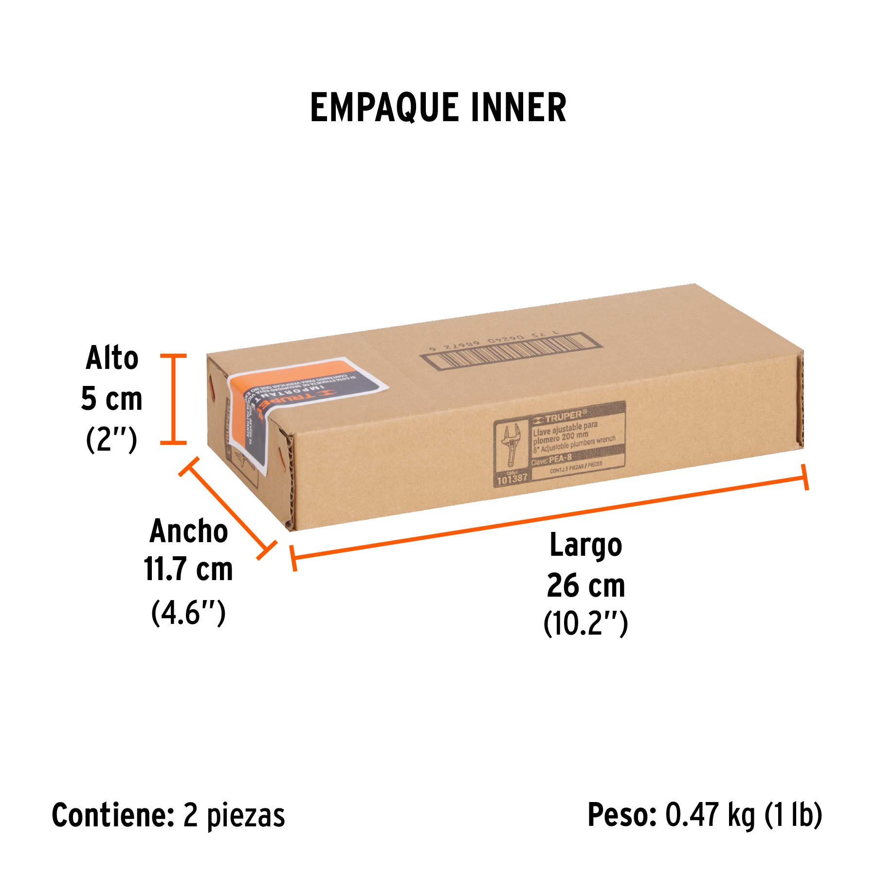 Llave ajustable 8" para plomero, apertura 3", TRUPER TRUPER
