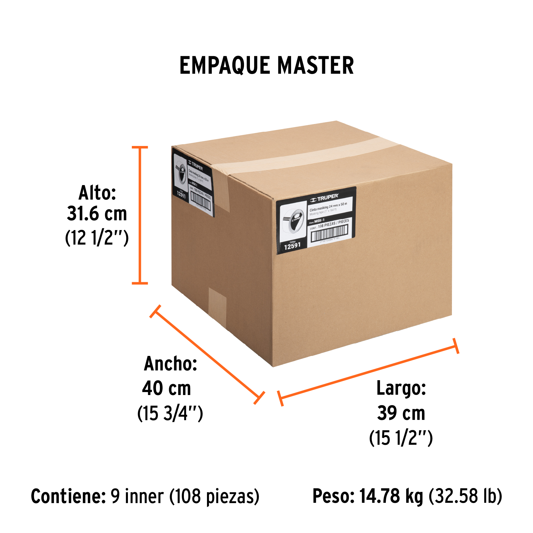 Cinta masking tape de 1" x 50 m, TRUPER TRUPER