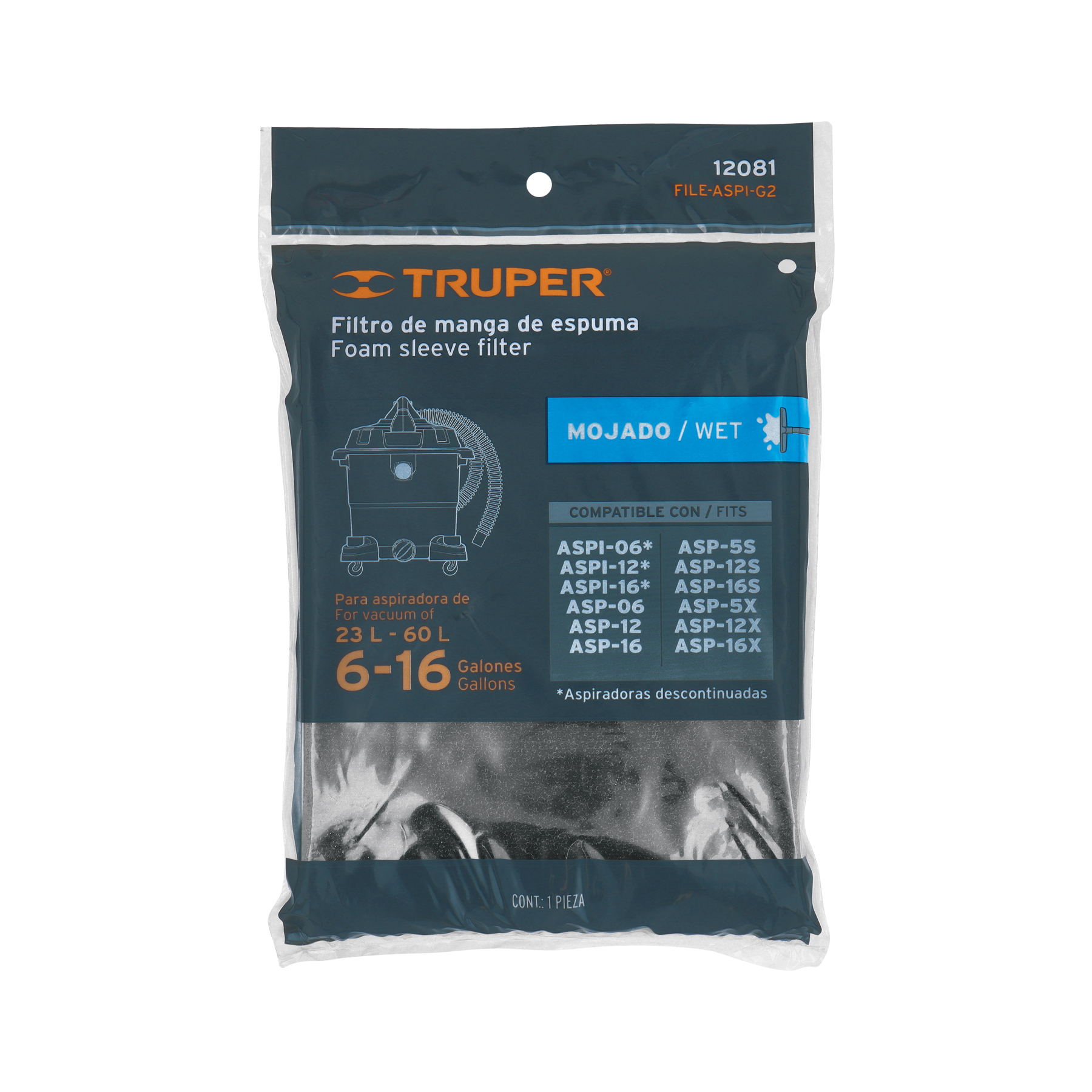 Filtro de espuma para líquidos, aspiradoras 6, 12 y 16 gal TRUPER