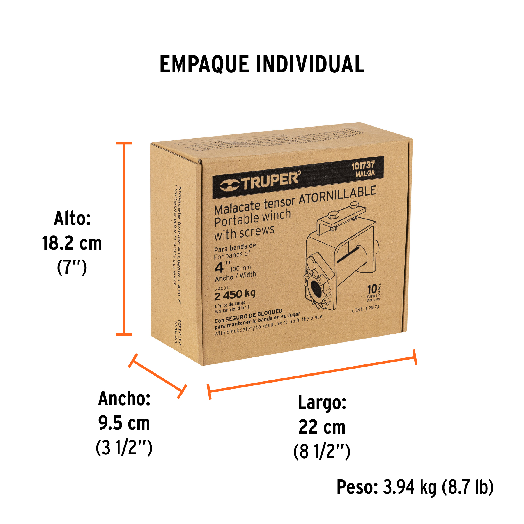 Malacate atornillable para banda de 4" ancho, TRUPER TRUPER