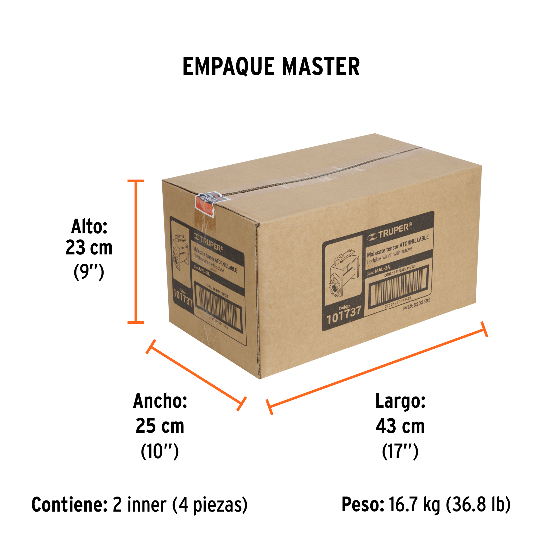 Malacate atornillable para banda de 4" ancho, TRUPER TRUPER