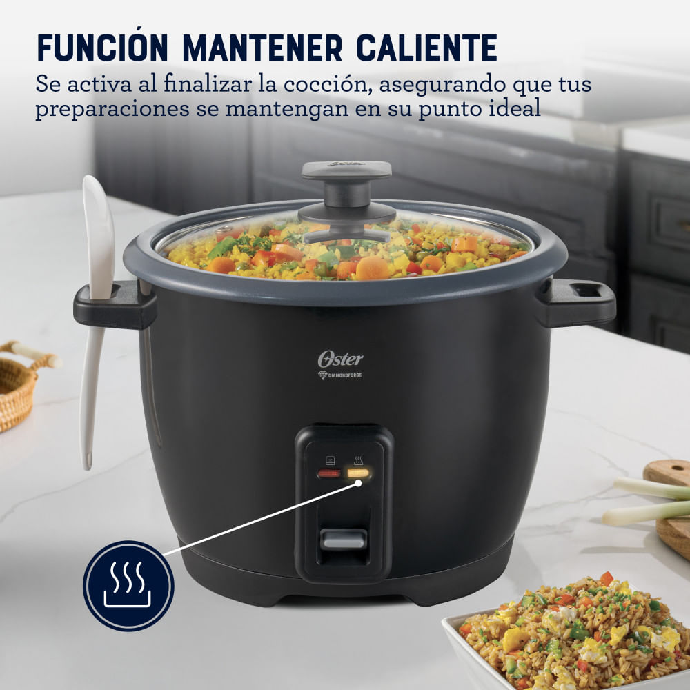 Oster Arrocera, de 10 Tazas de Capacidad, con Función para Mantener Caliente, Recubrimiento Antiadherente Oster DiamondForce, CKSTRCB10DFBLK Oster