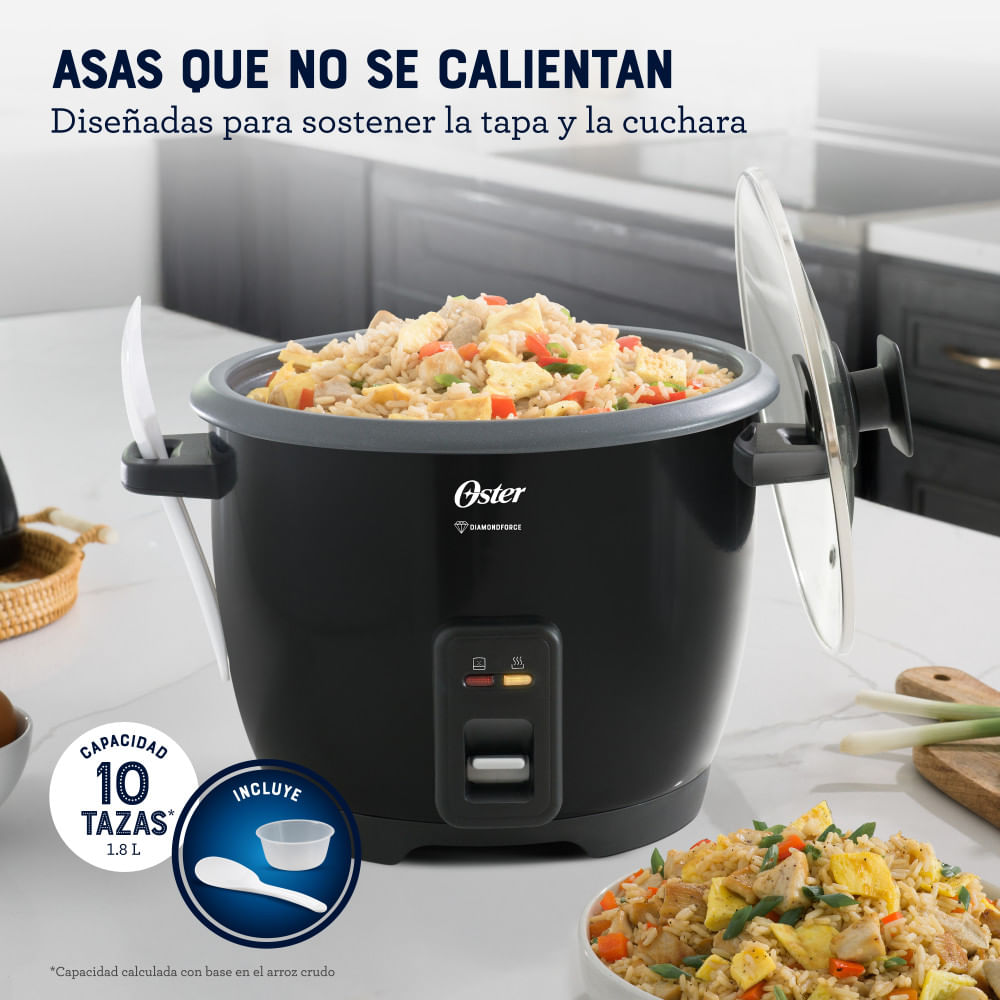 Oster Arrocera, de 10 Tazas de Capacidad, con Función para Mantener Caliente, Recubrimiento Antiadherente Oster DiamondForce, CKSTRCB10DFBLK Oster