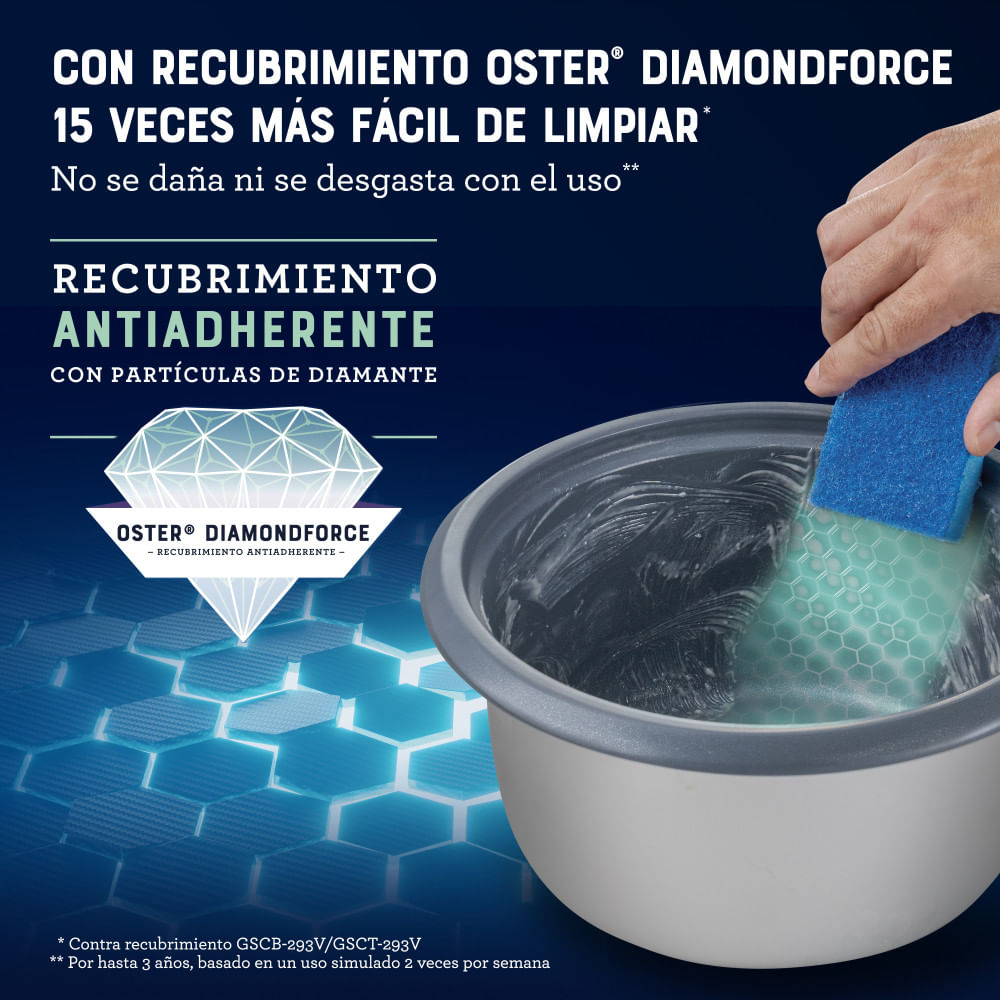 Oster Arrocera, de 10 Tazas de Capacidad, con Función para Mantener Caliente, Recubrimiento Antiadherente Oster DiamondForce, CKSTRCB10DFBLK Oster