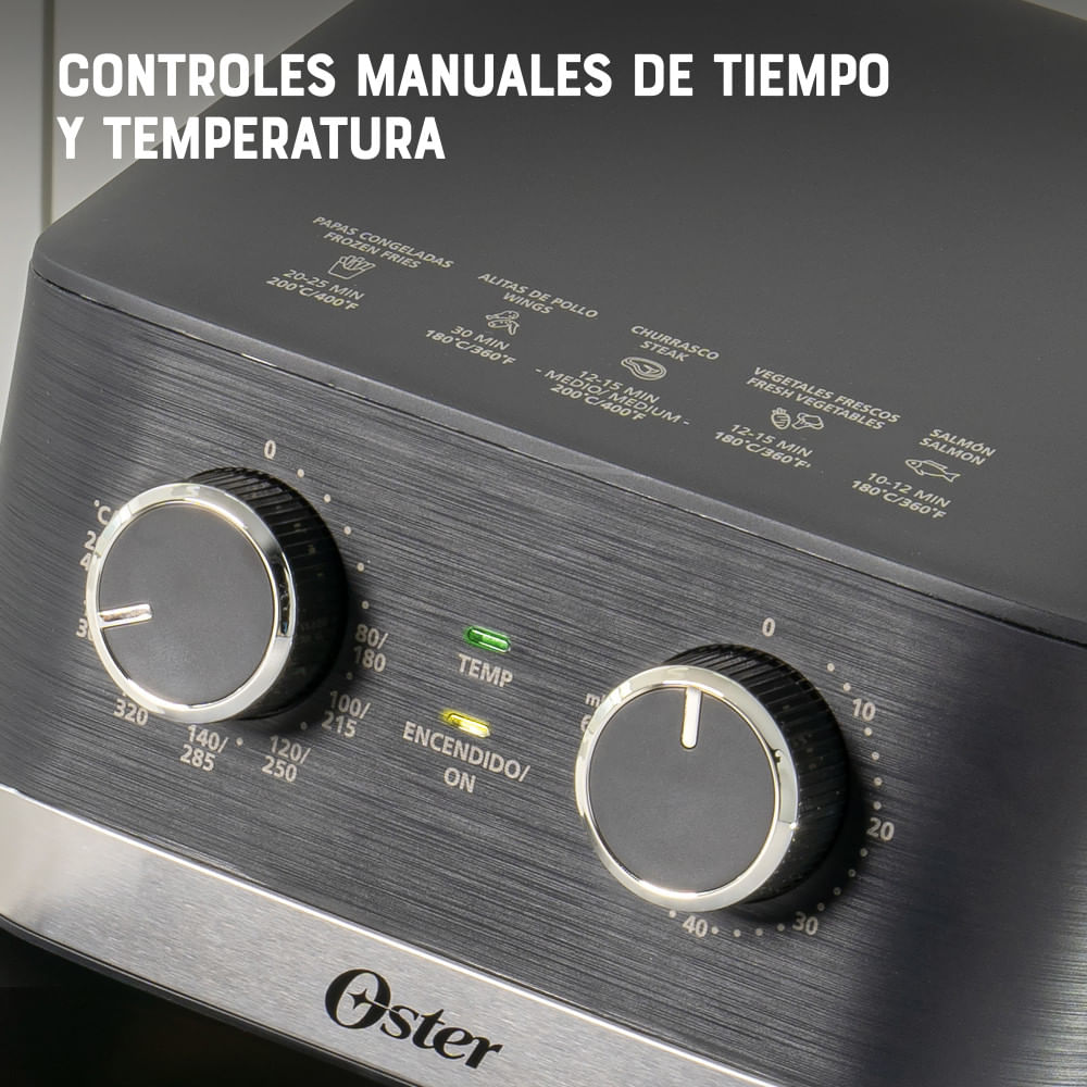 Oster® Freidora de Aire Manual, Recubrimiento Oster® DiamondForce, 4L de Capacidad, con Controles de Tiempo y Temperatura, CKSTAF401MDF Oster