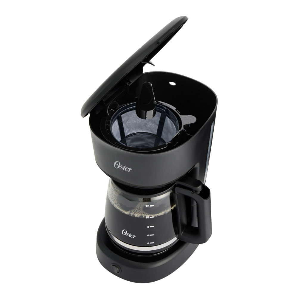 Oster Cafetera, 12 Tazas, con Filtro Reutilizable, Botón Luz Encendido y Apagado, Función Pausa y Servir, Ventanilla de Agua, Negro, BVSTDCS121B Oster