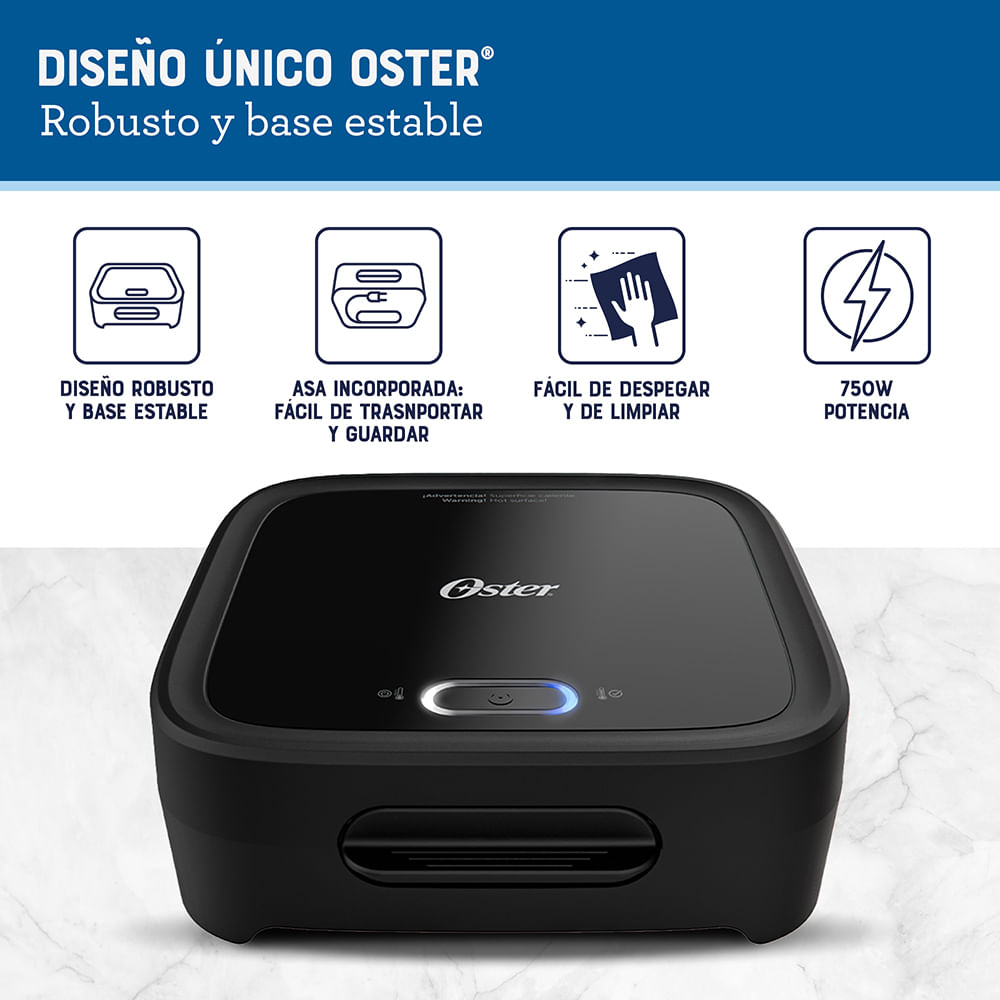 Oster® Sandwichera, Compacta con Platos Hondos, Incluye Botón de Apagado, Negro, CKSTSM400 Oster