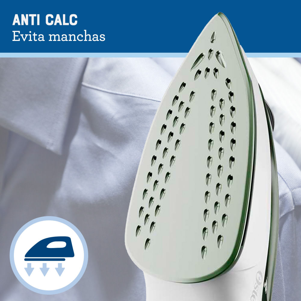 Oster® Plancha de Vapor, con Suela Antiadherente, Ligera, Blanca-Verde, GCSTBS3803 Oster