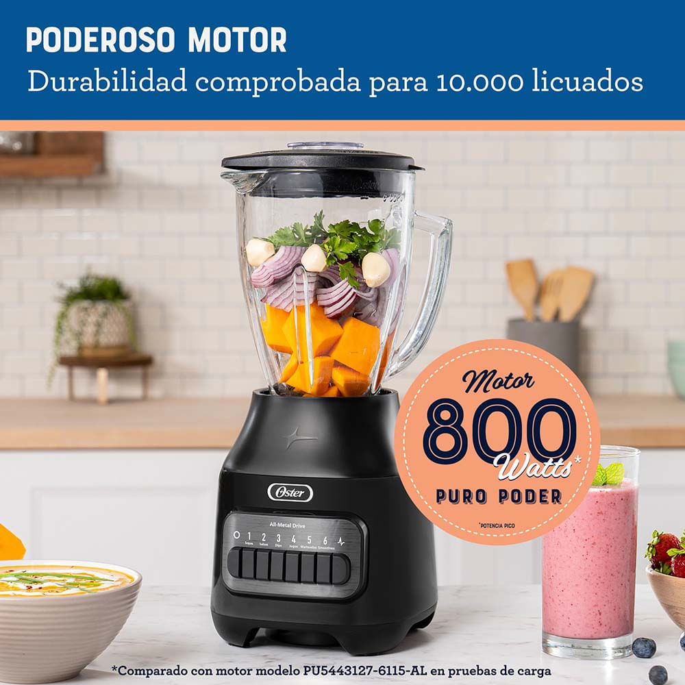 Licuadora Oster® con vaso de vidrio y 6 velocidades más pulso BLSTPEG-BPB Oster
