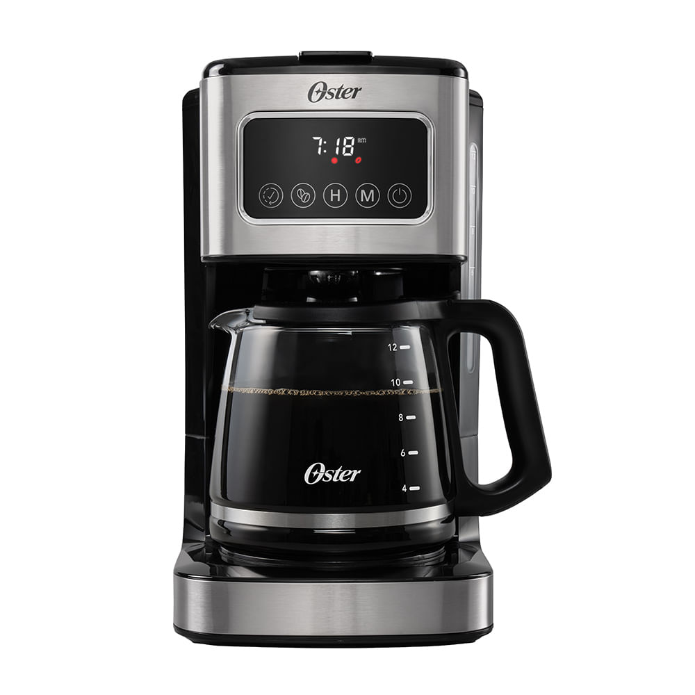 Oster® Cafetera Programable, Pantalla Táctil, Jarra de Vidrio, de 12 Tazas, Negro y Acero Inoxidable , BVSTDC4403 Oster
