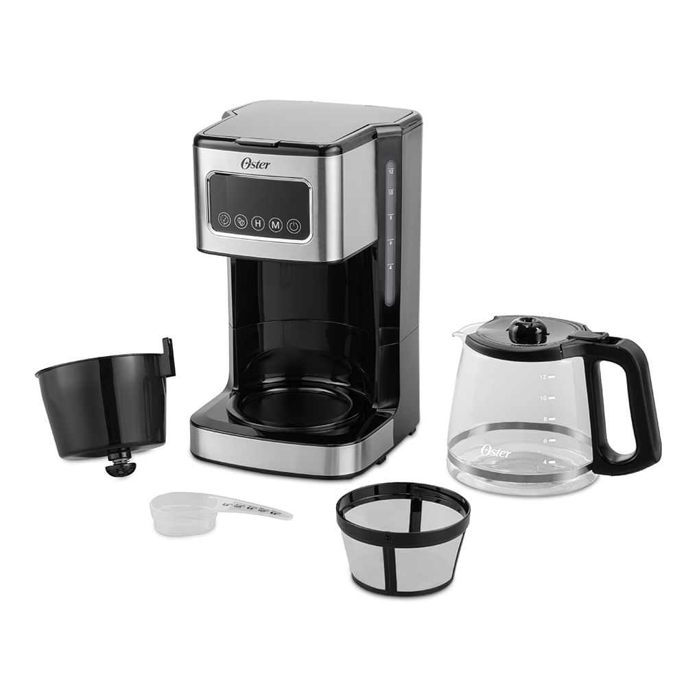 Oster® Cafetera Programable, Pantalla Táctil, Jarra de Vidrio, de 12 Tazas, Negro y Acero Inoxidable , BVSTDC4403 Oster