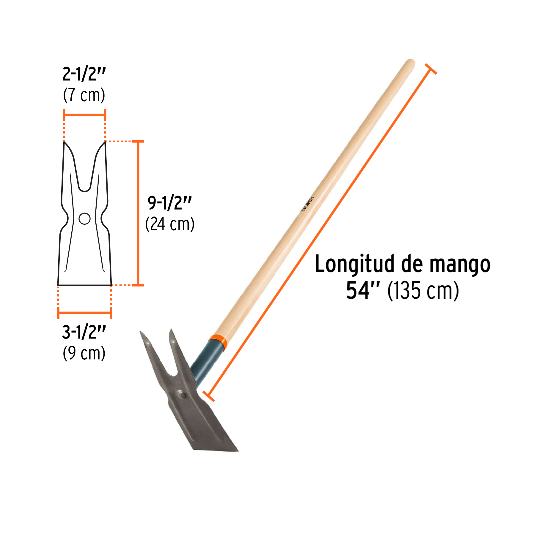 Azadón dos cuernos, mango de madera 54", TRUPER TRUPER