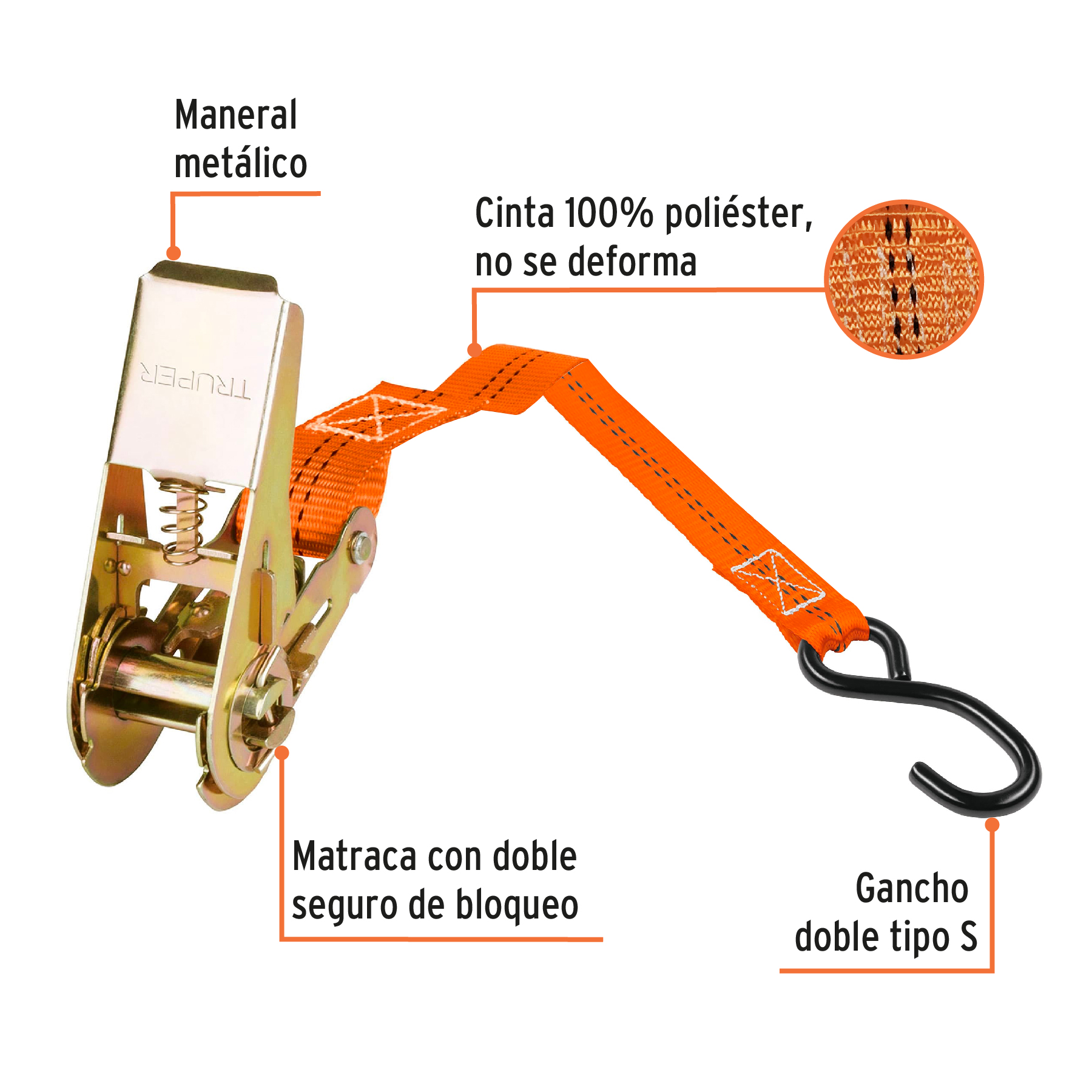 Juego de 4 sujetadores con matraca carga máxima 675 kg TRUPER