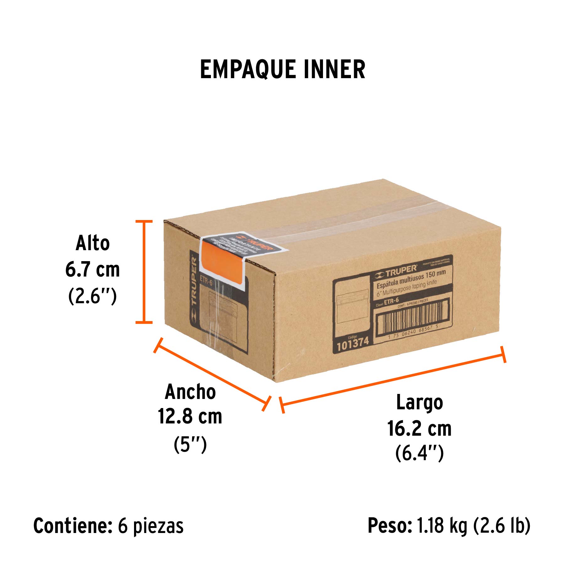 Espátula rectangular 6 x 3" acero inoxidable, mango madera TRUPER