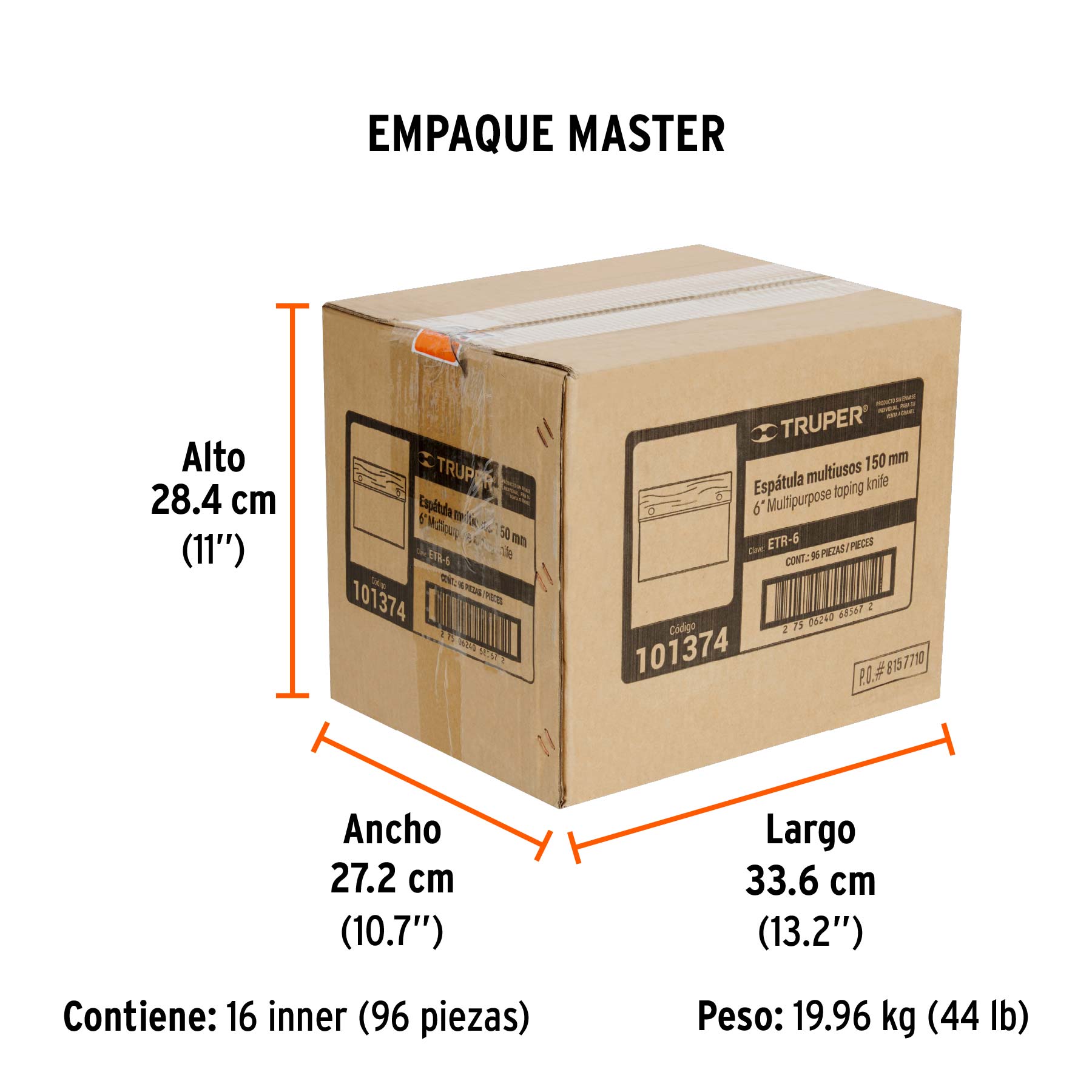Espátula rectangular 6 x 3" acero inoxidable, mango madera TRUPER