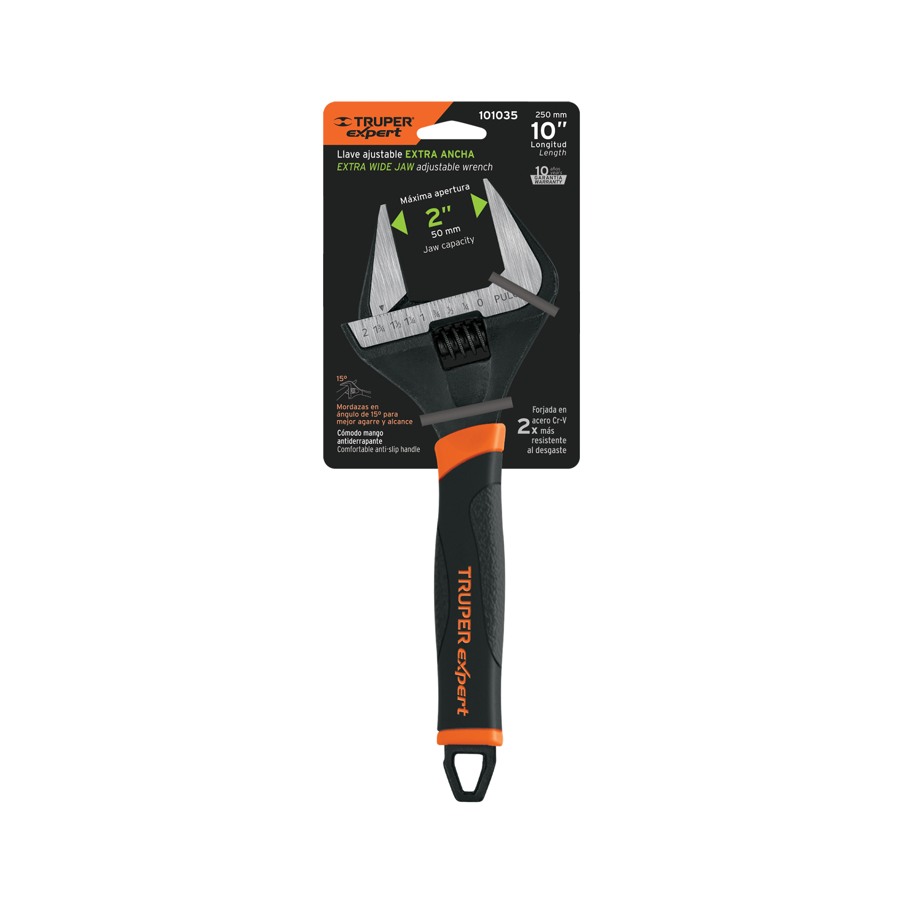 Llave ajustable (perico) 10" boca ancha Comfort Grip, EXPERT TRUPER