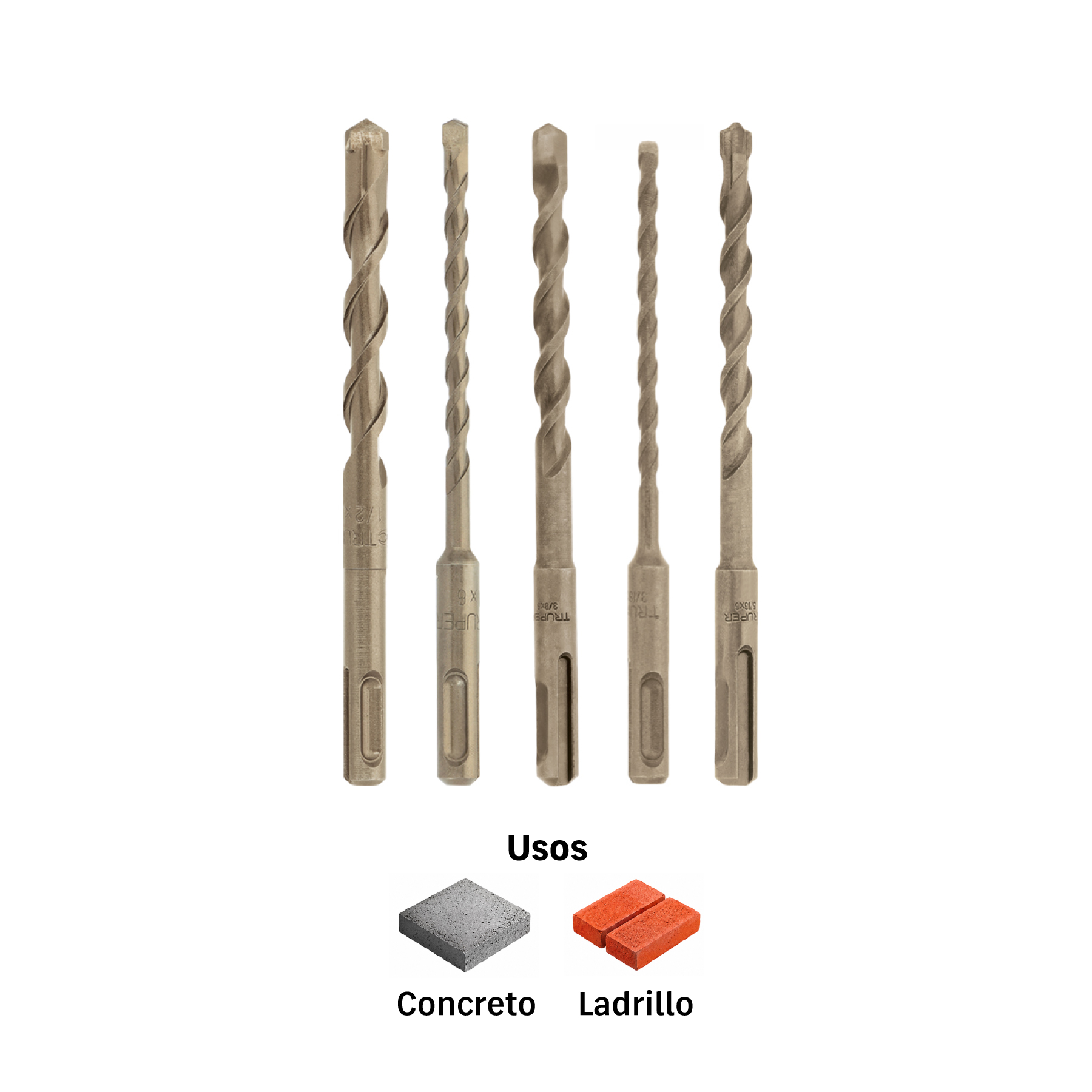 Juego de 5 brocas para concreto SDS Plus, TRUPER TRUPER