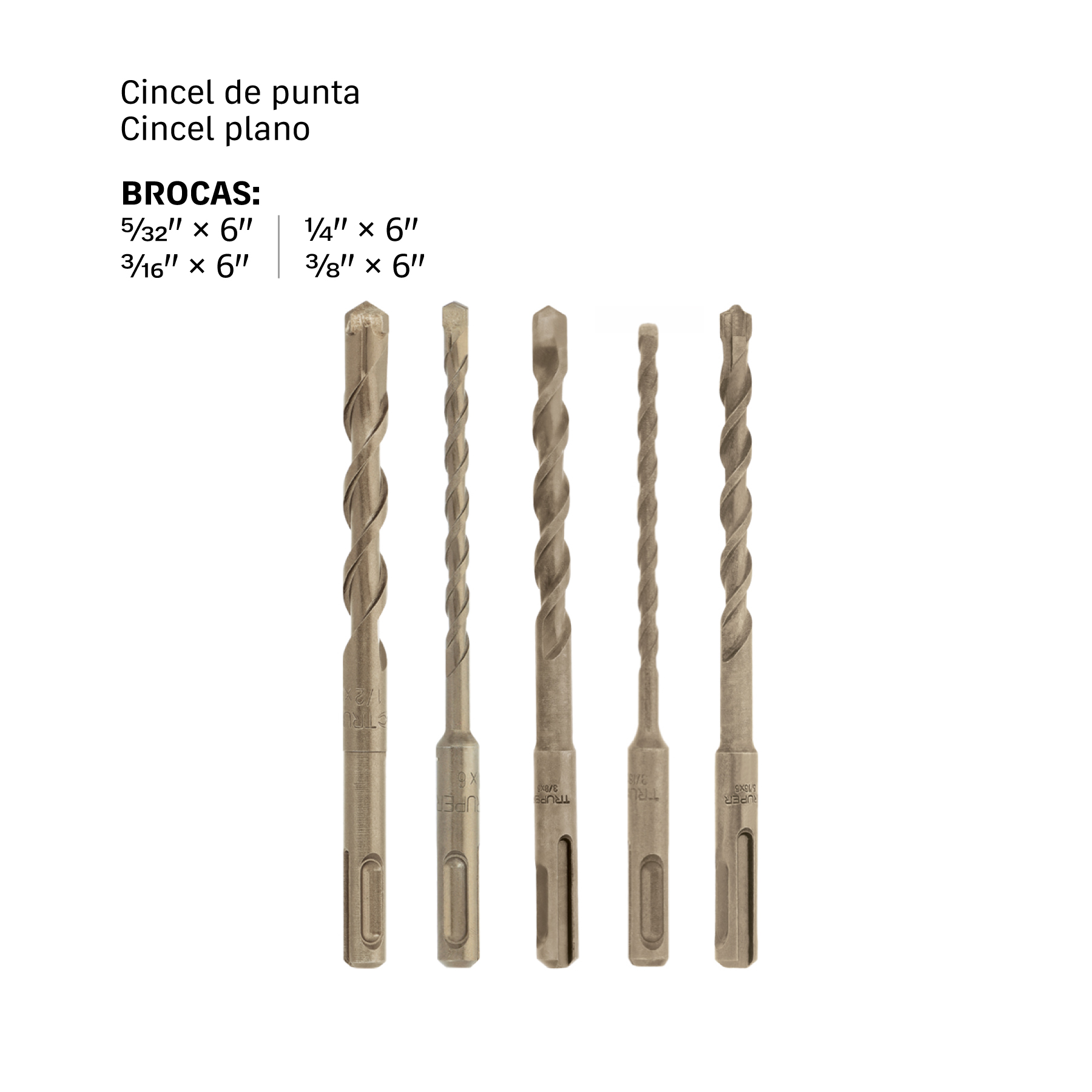 Juego de 5 brocas para concreto SDS Plus, TRUPER TRUPER
