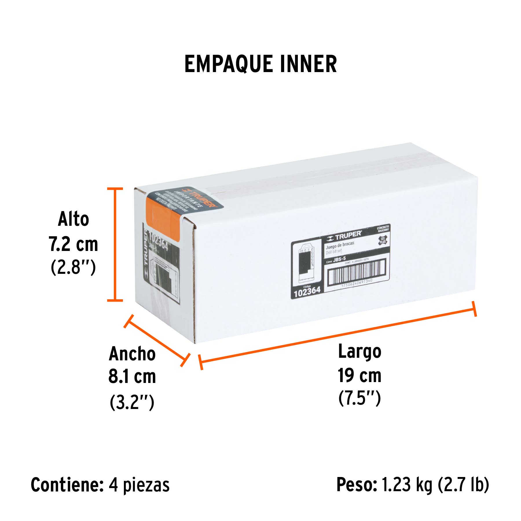 Juego de 5 brocas para concreto SDS Plus, TRUPER TRUPER
