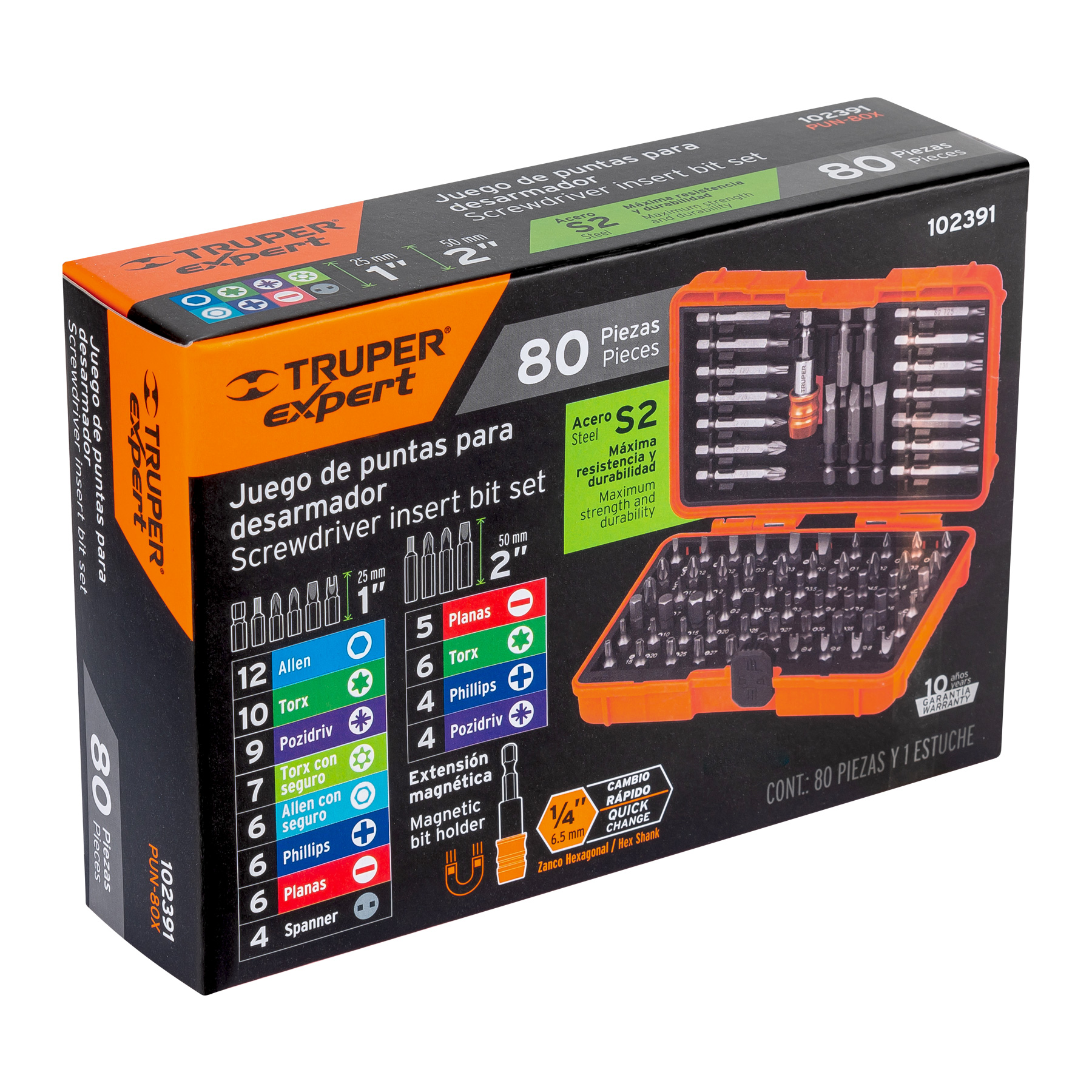 Juego de puntas mixtas 1" y 2", 80 piezas, TRUPER EXPERT TRUPER