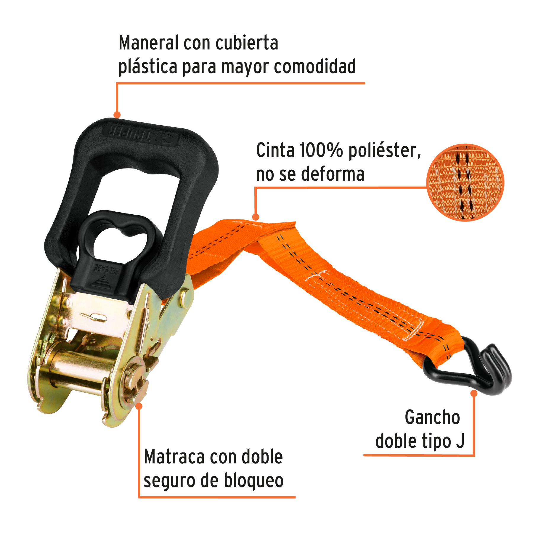 Juego de 4 sujetadores con matraca carga máxima 1000 kg TRUPER