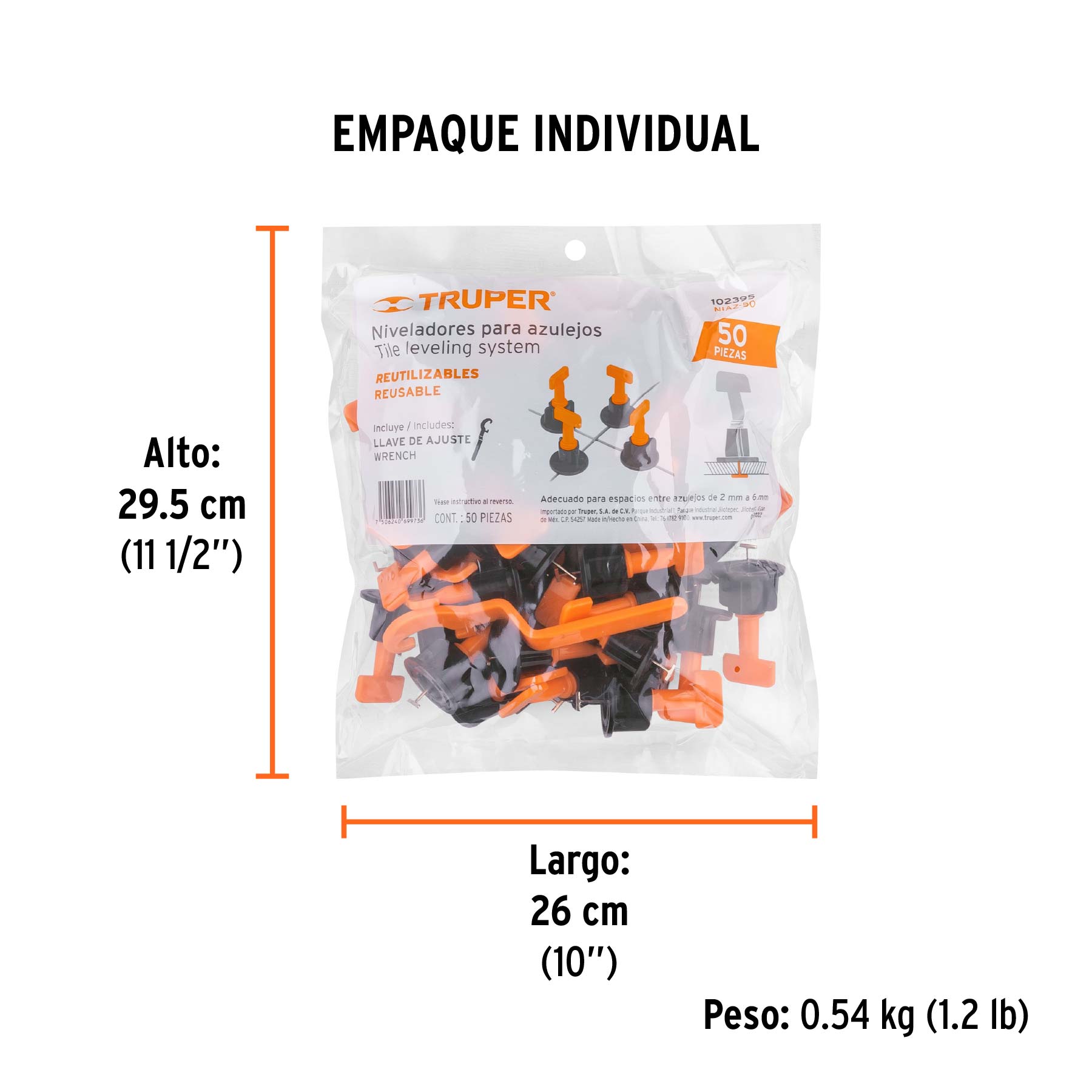 Bolsa con 50 niveladores de azulejos, TRUPER TRUPER