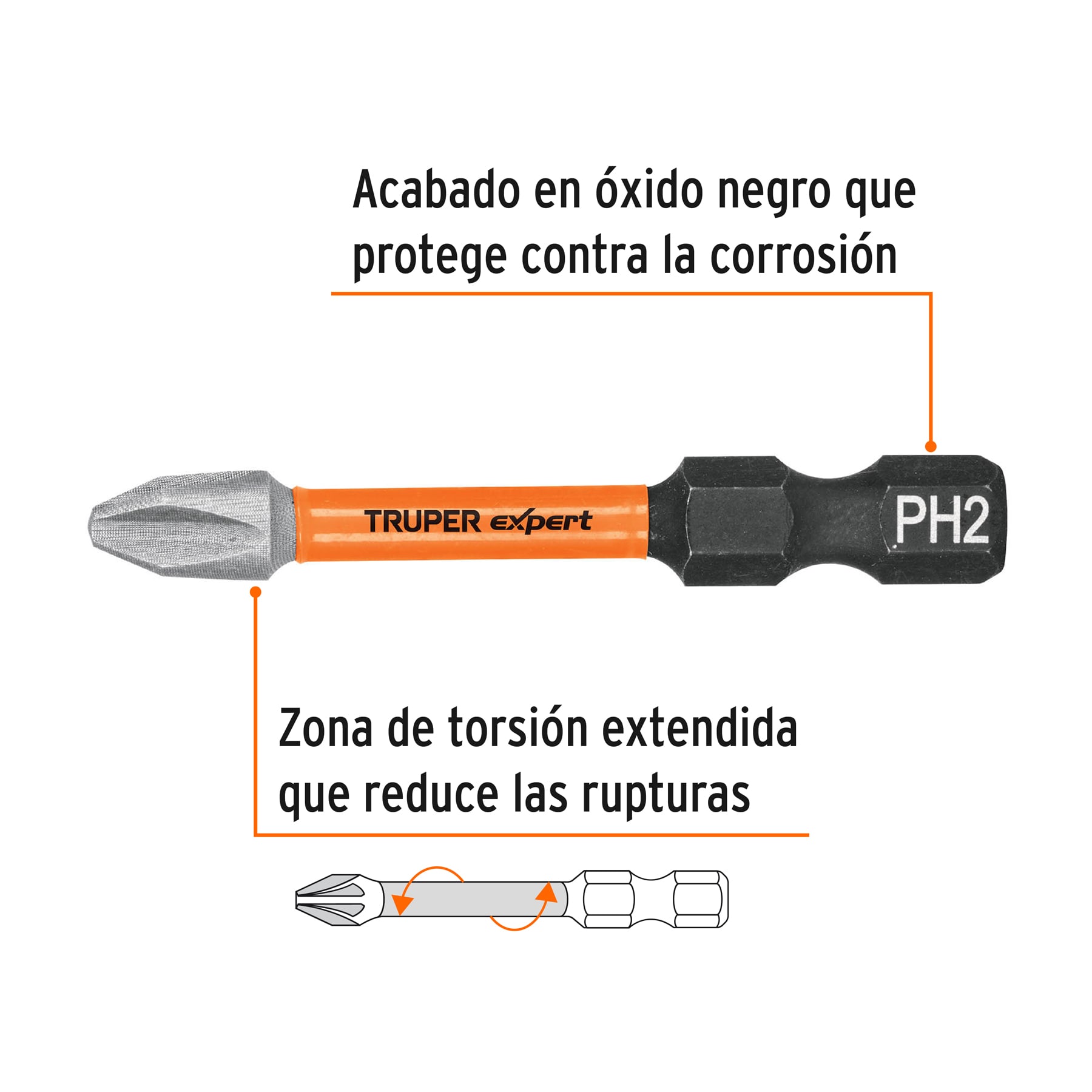 Estuche con 5 puntas de cruz PH2 de impacto largo 2", EXPERT TRUPER