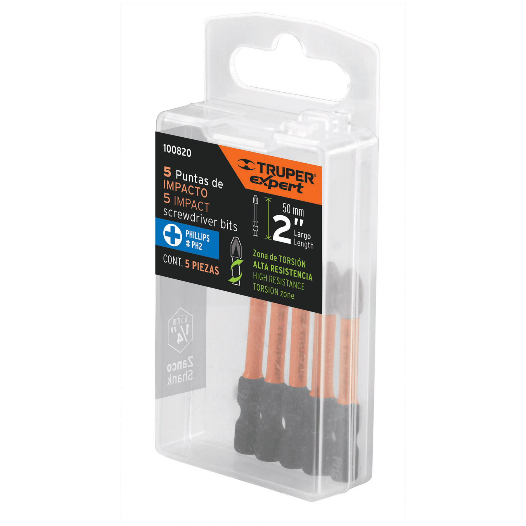 Estuche con 5 puntas de cruz PH2 de impacto largo 2", EXPERT TRUPER