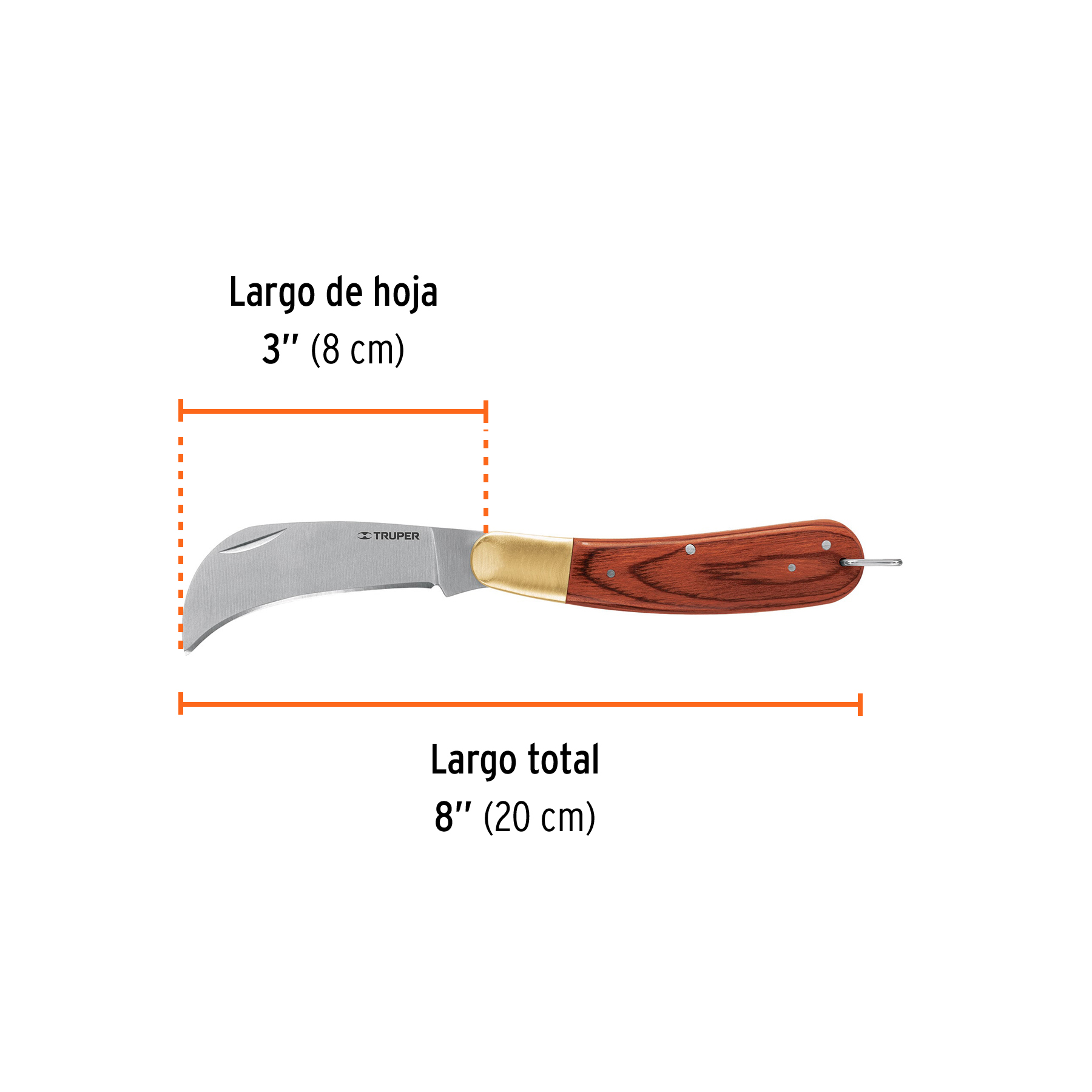 Cuchillo abatible 8" para electricista mango madera, TRUPER TRUPER