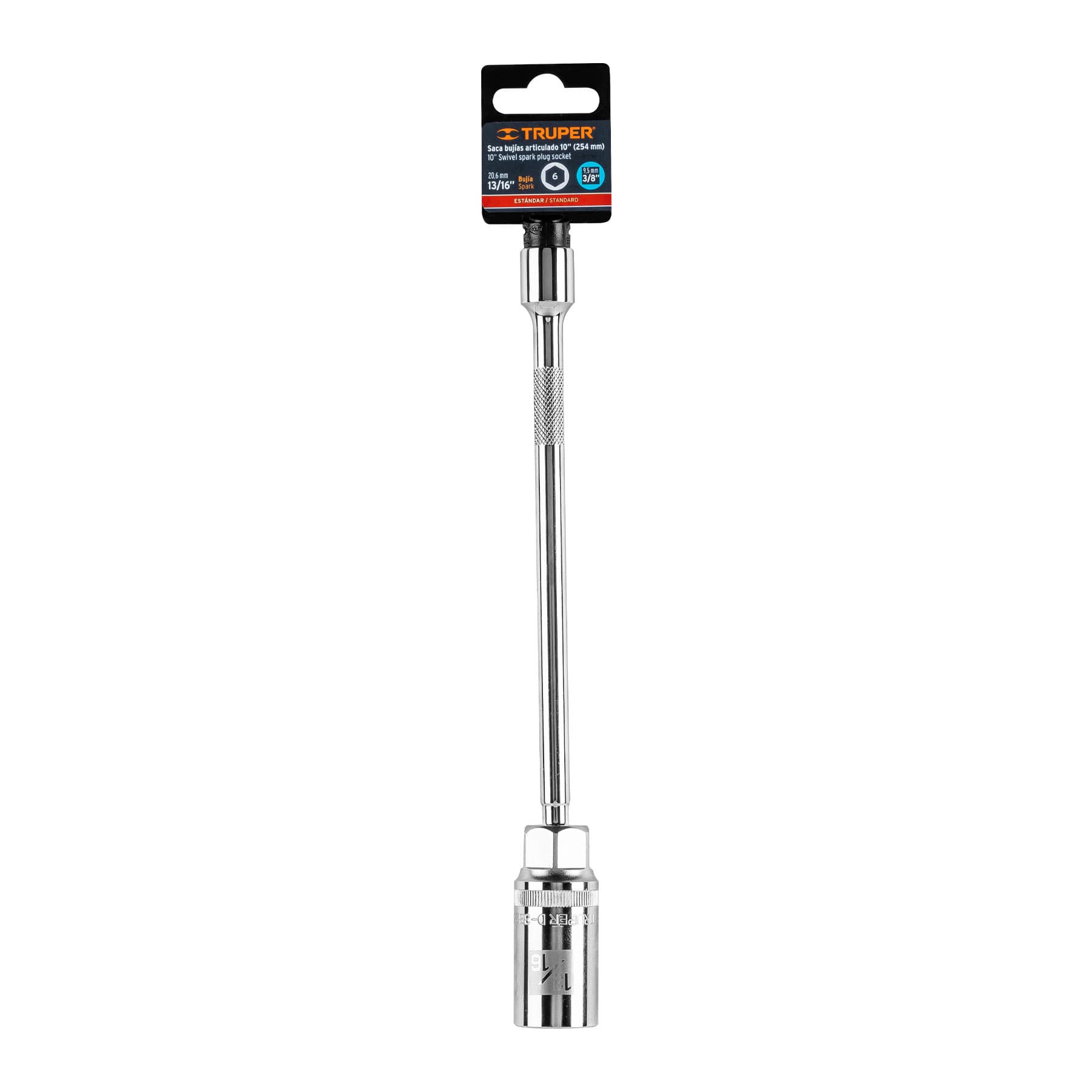 Dado p/bujías cuadro 3/8" articulado 13/16", extensión 10" TRUPER